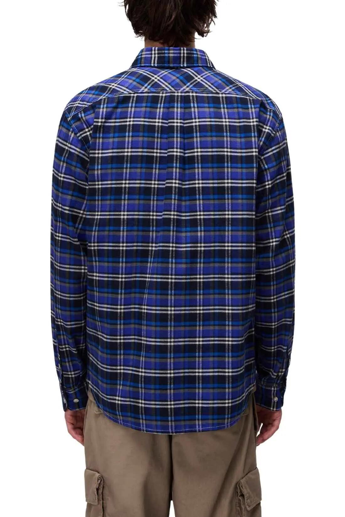 Herren - sportswear - flanellhemd - trekking - kariert, blau 3/4