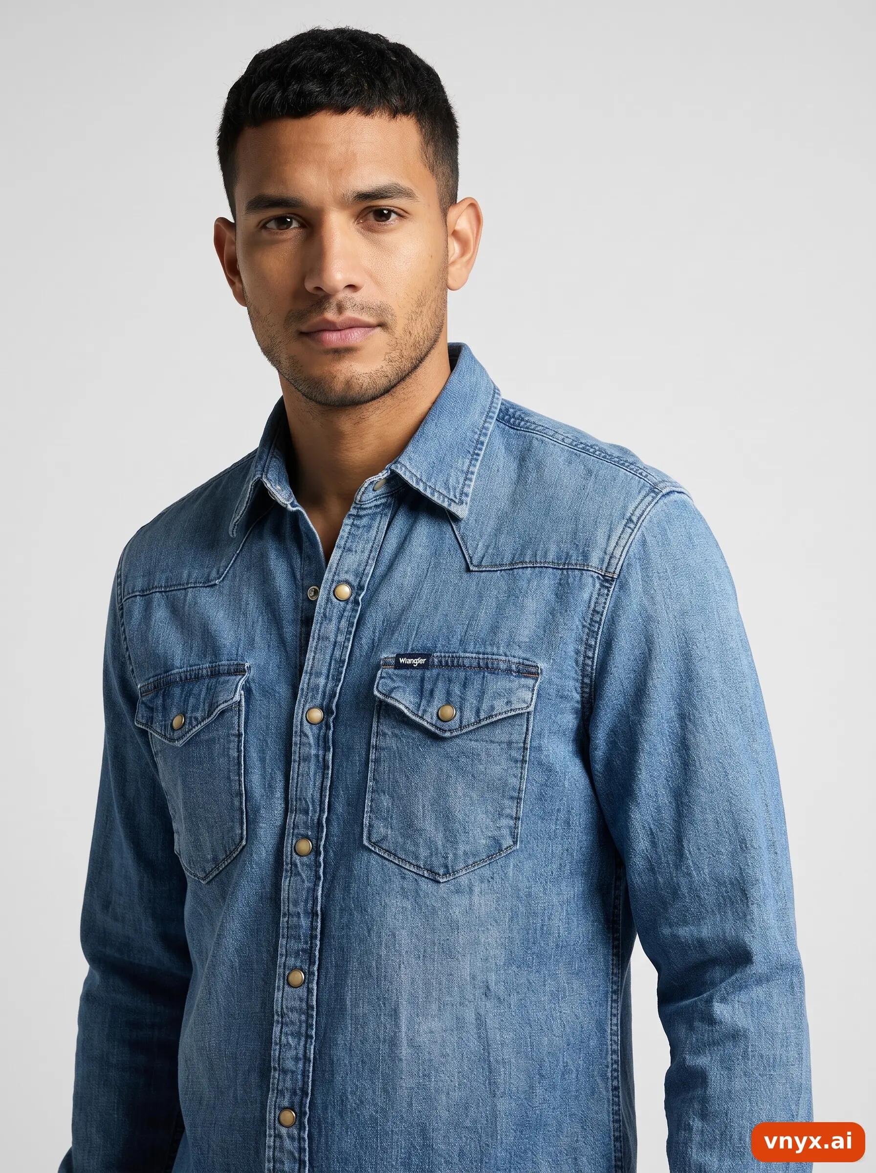 Second Life - Vintage Wrangler Mid-Blue Casual Shirt Men M 5/6