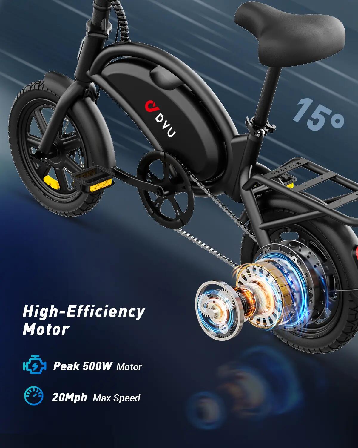 D3F MINI Bicicletta Elettrica Pieghevole, 36V 7.8Ah, Pneumatici 14", Città 8/10