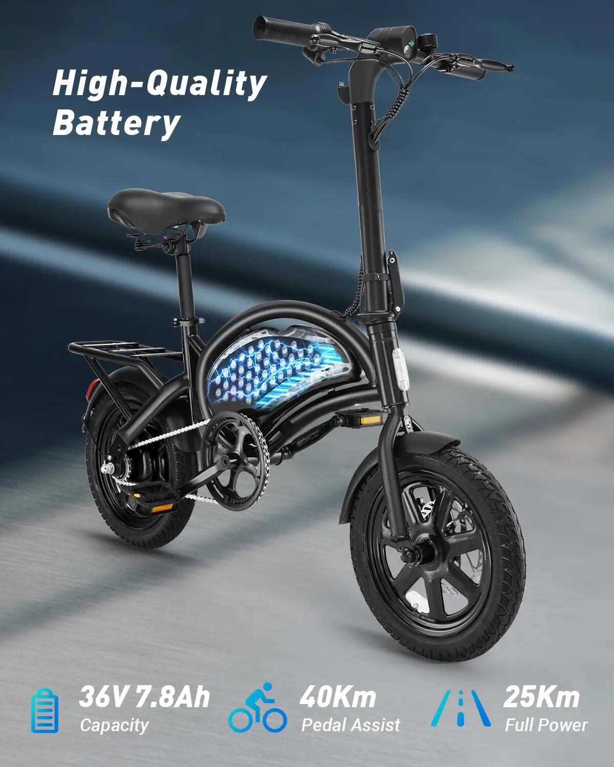 D3F MINI Bicicletta Elettrica Pieghevole, 36V 7.8Ah, Pneumatici 14", Città 7/10