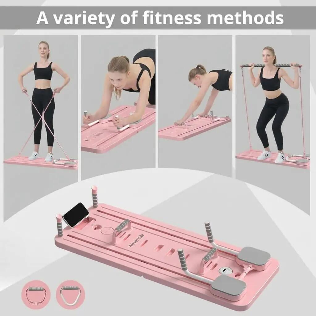 Tabla Reformadora 4 en 1 Pilates Multifunción Plegable Rosa Fitness 3/3