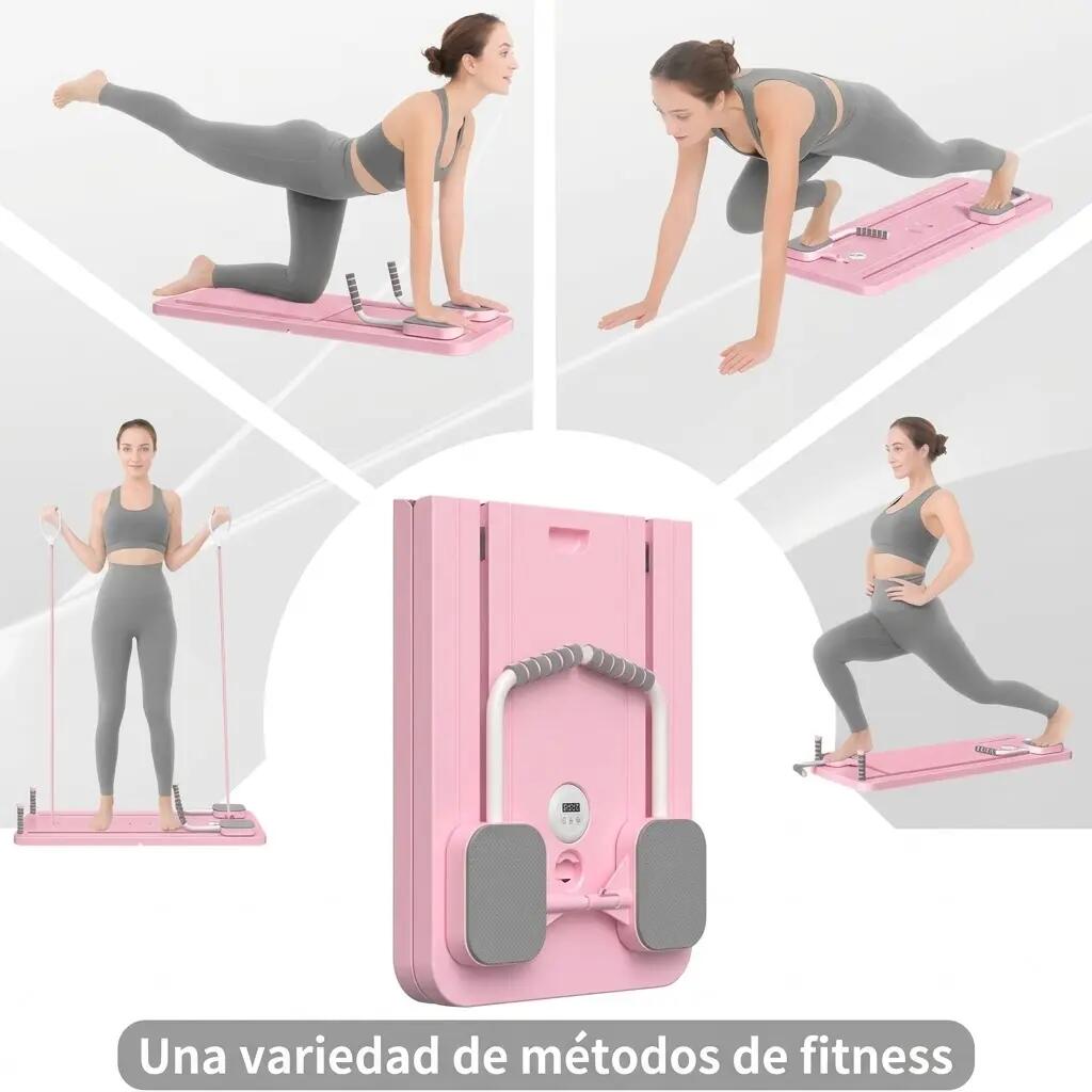 Tabla Reformadora 4 en 1 Pilates Multifunción Plegable Rosa Fitness 2/3