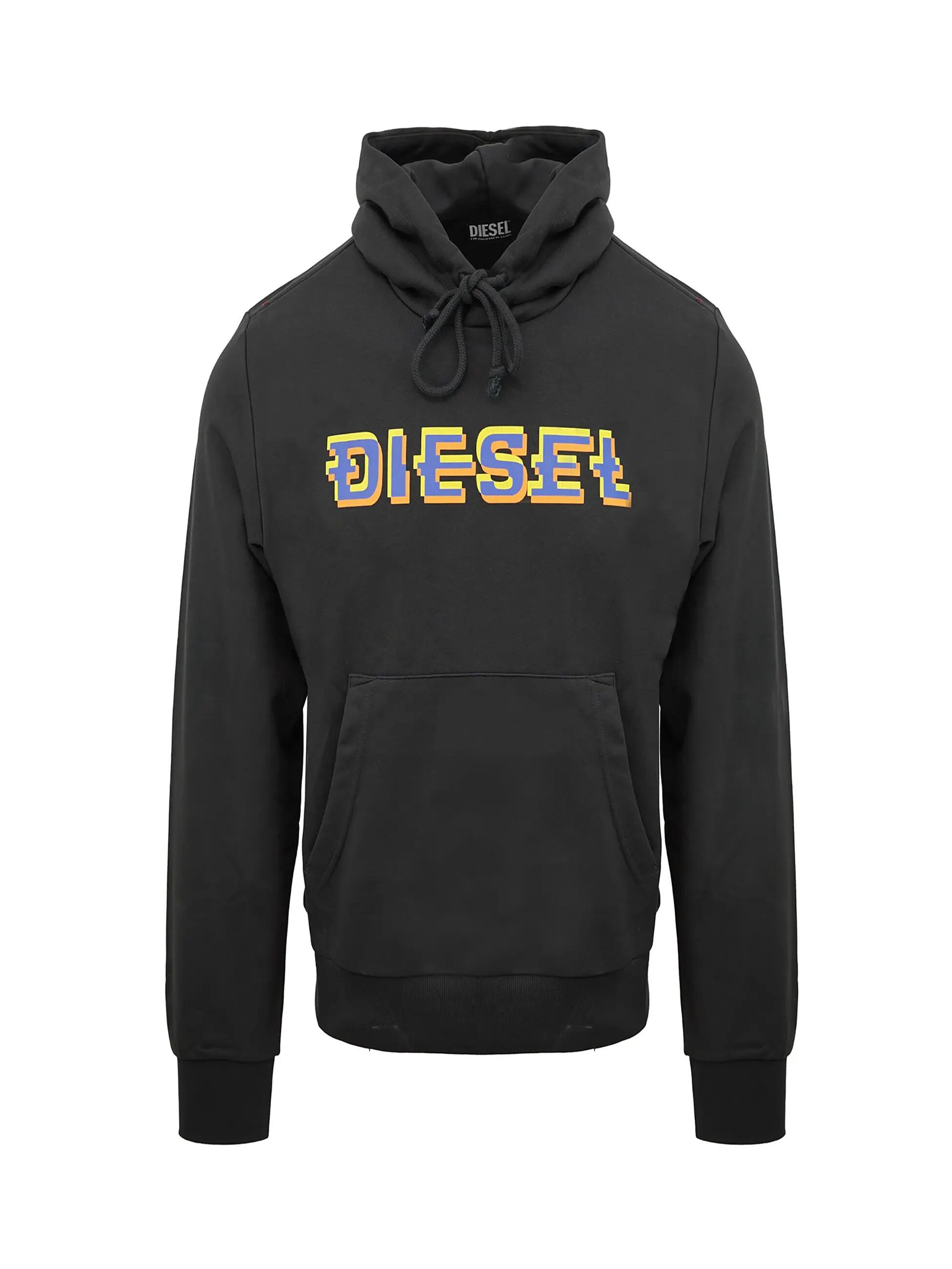 Herren Hoodie Diesel Schwarz mit Kapuze und farbigem Logo 5/7