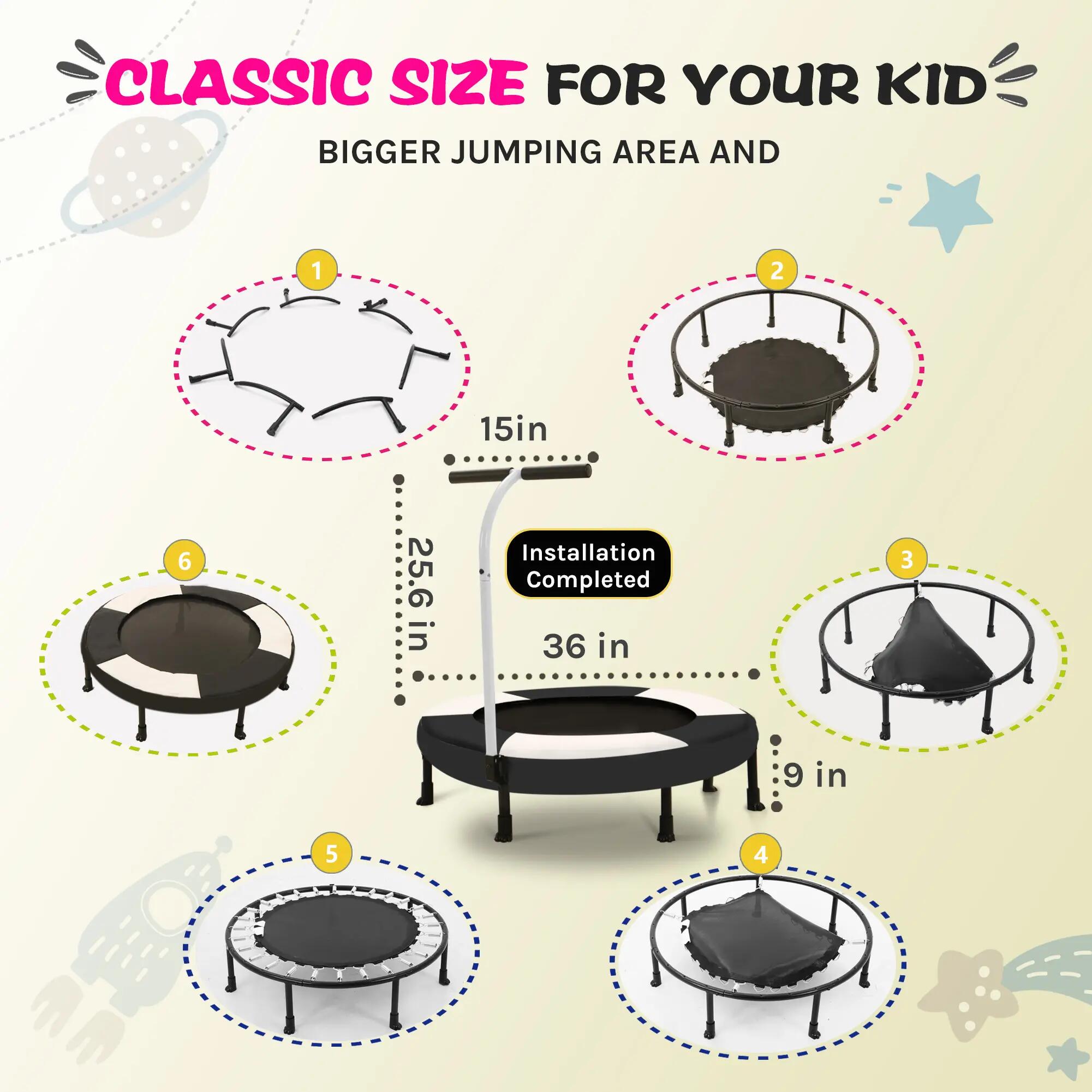 Niños Fitness Trampolín Mini 91cm 7 patas Seguridad 3/3