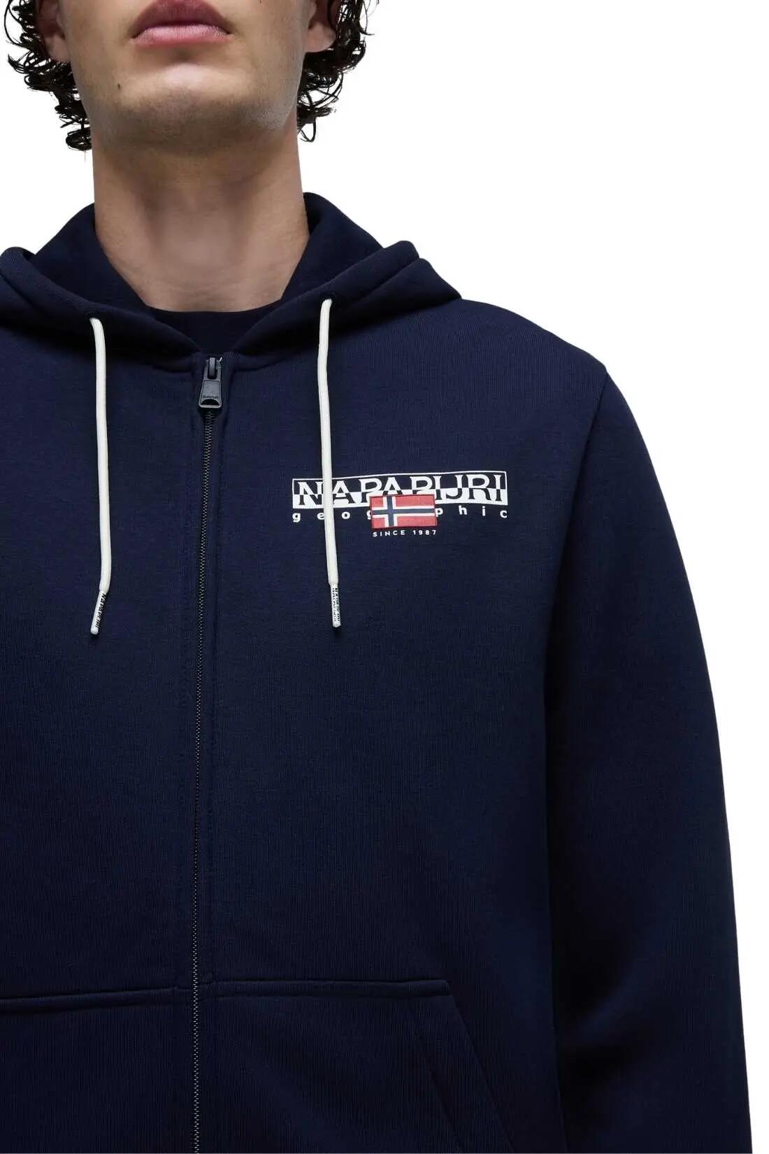 Men's Napapijri Aylmer regular-fit zip-up sweatshirt with hood, navy blue 4/4