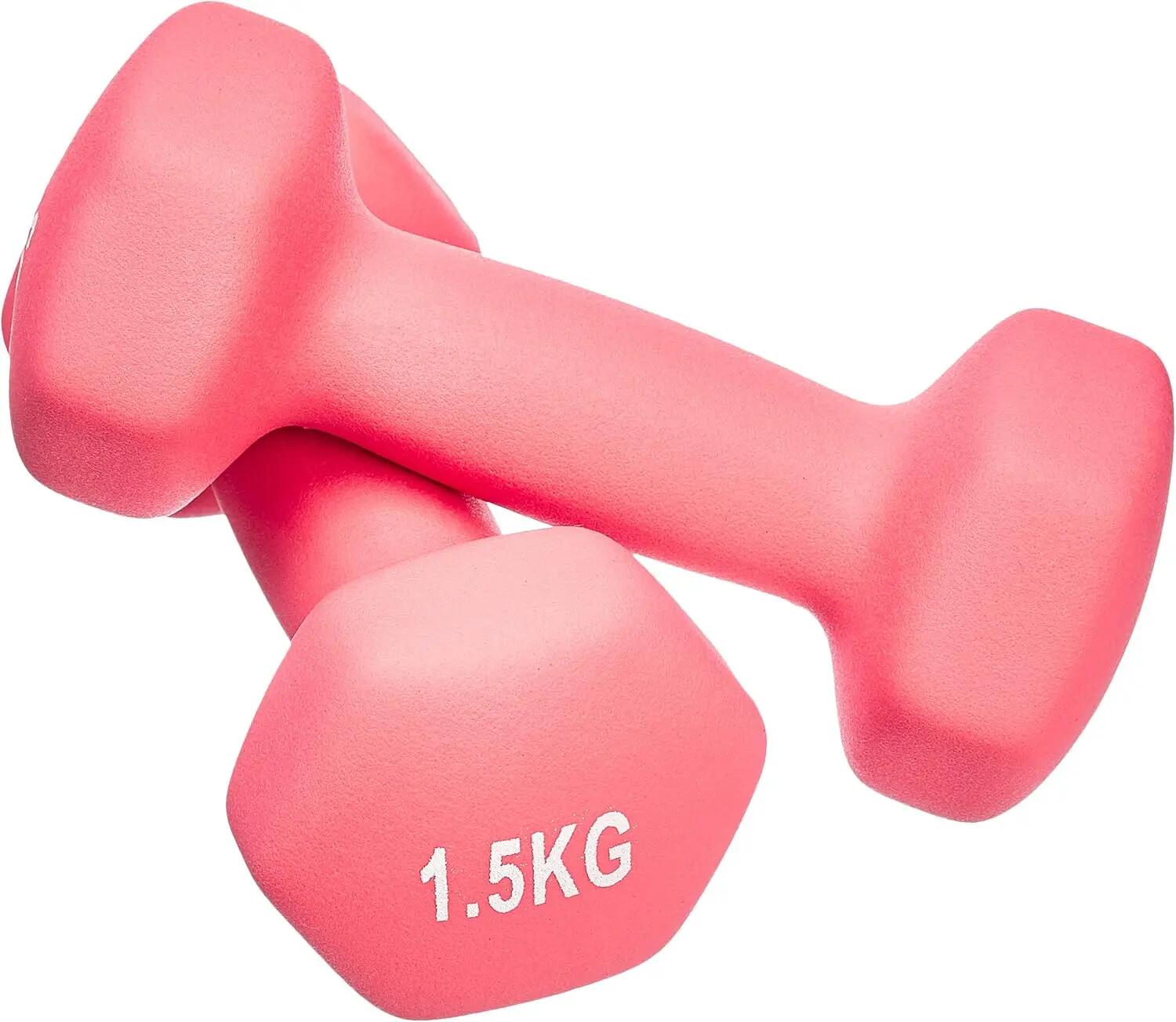 2 Mancuernas Pesas Hexagonales 1,5 kg Neopreno Fitness Gimnasia Rosa 2/3