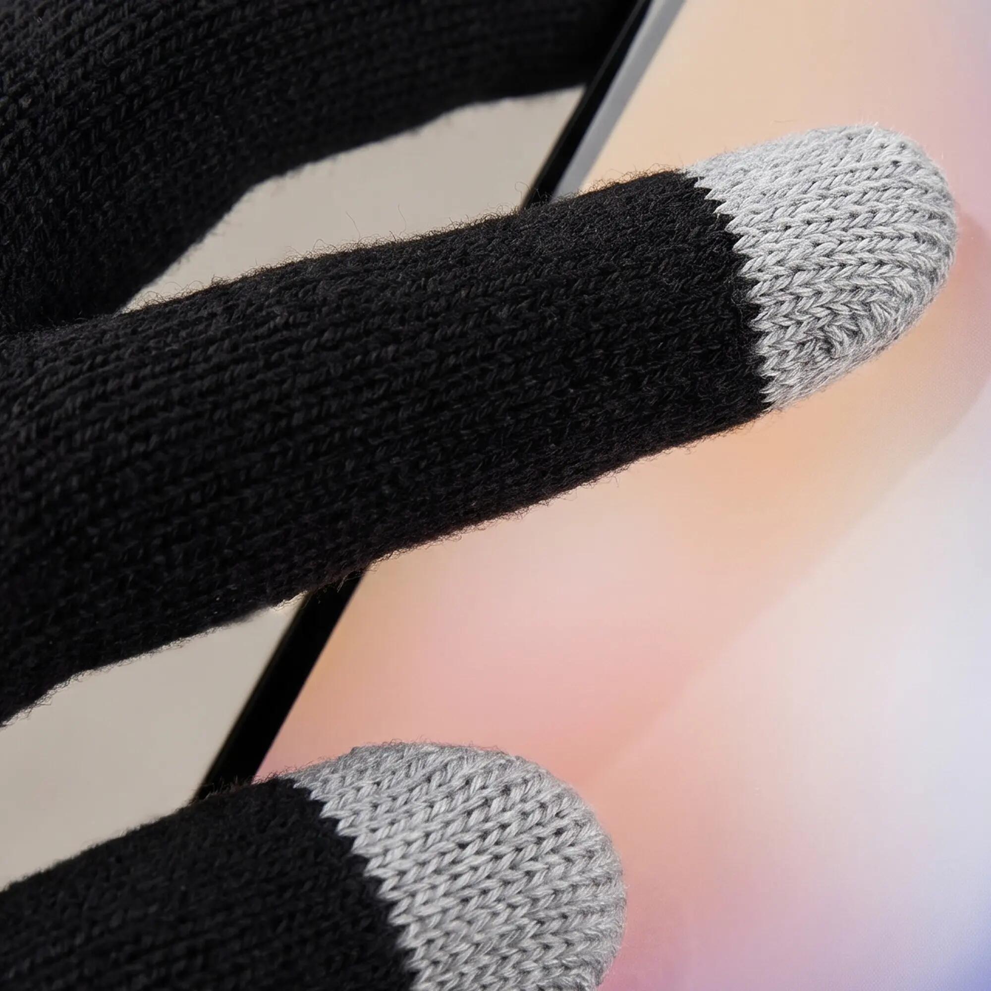 Damen Herren Wandern Touchscreen Strickhandschuhe warm Rippbündchen Schwarz 3/3