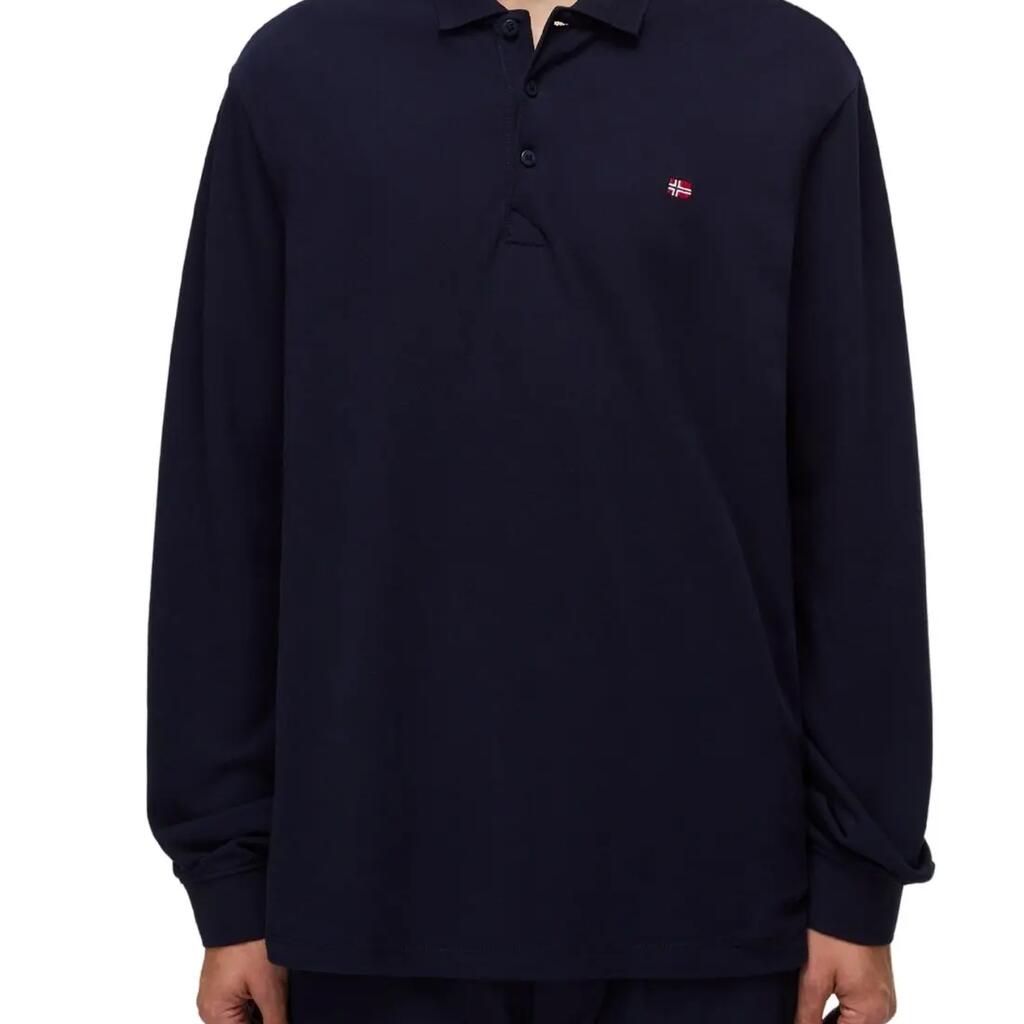NAPAPIJRI Ealis men's long-sleeve piqué polo shirt, 100% cotton, navy blue