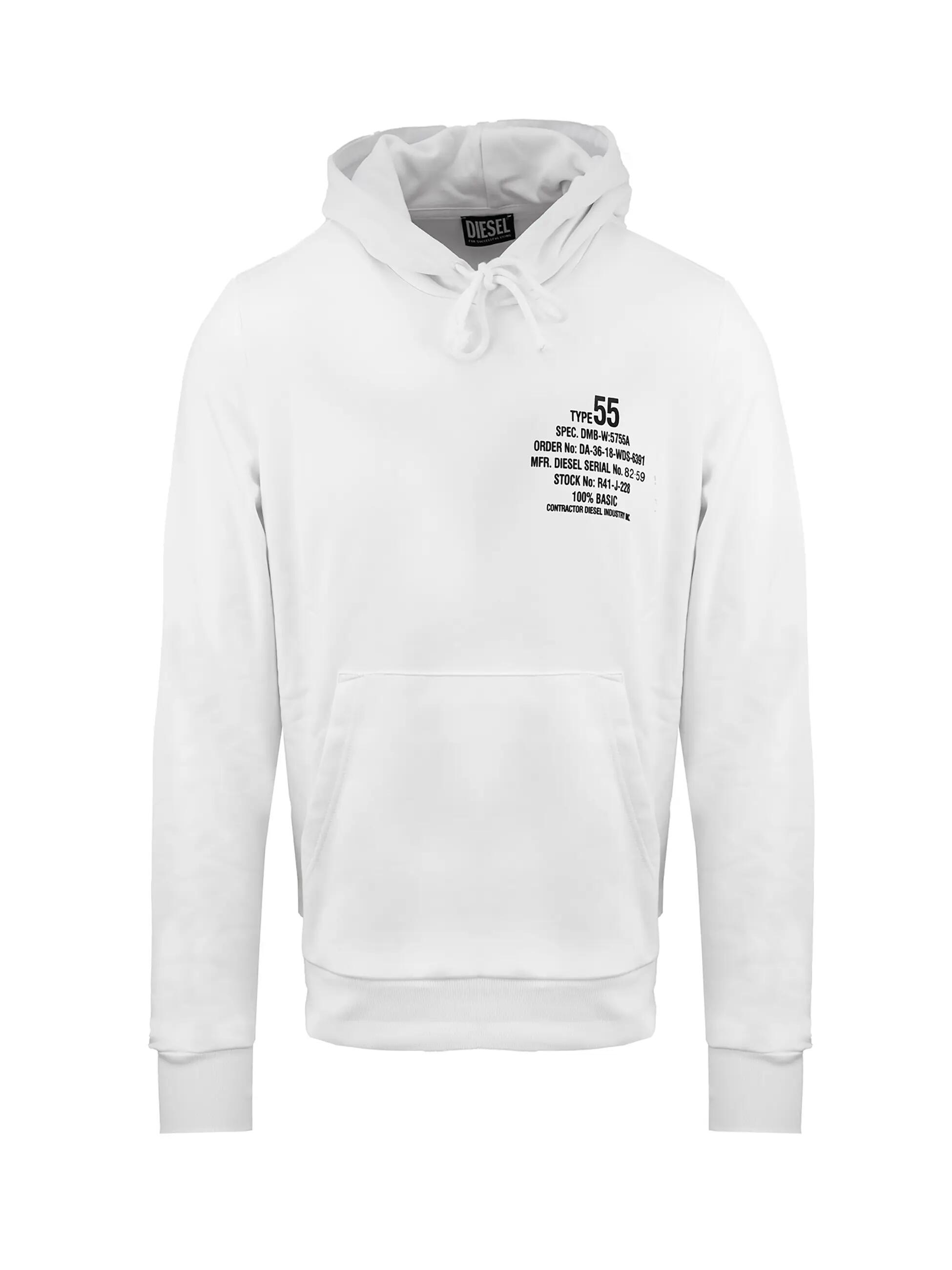 Diesel Herren Hoodie weiß Baumwolle Polyester mit Kapuze 5/7