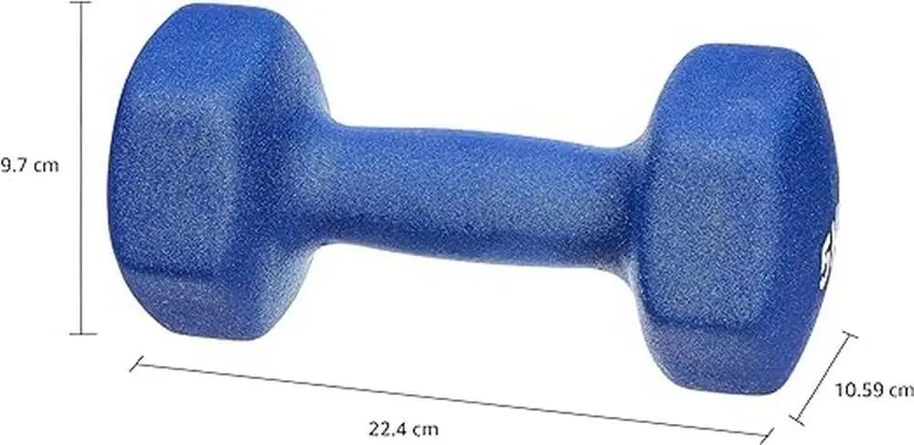 2 Mancuernas Pesas Hexagonales 5 kg Neopreno Fitness Gimnasia Azul 2/3