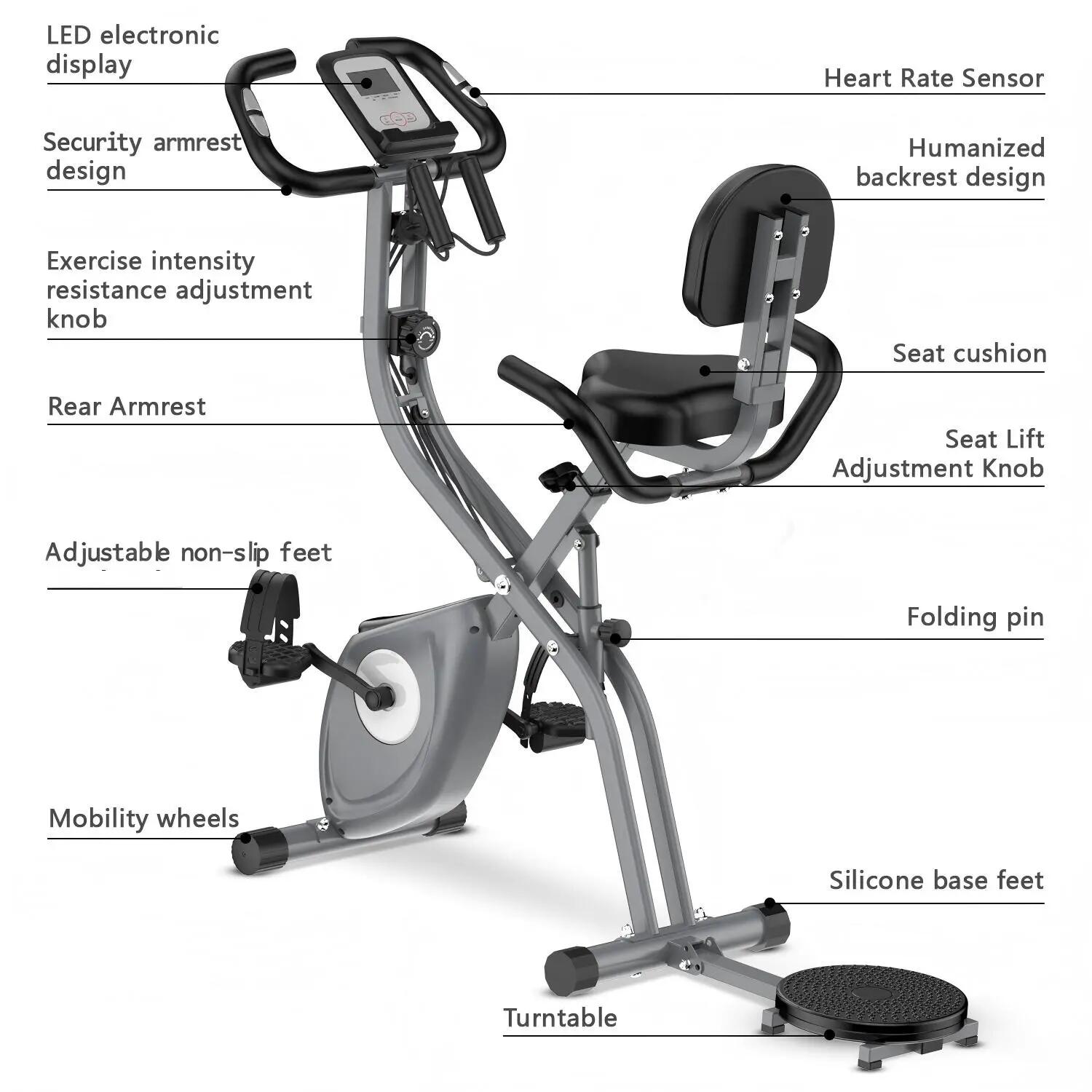 Unisex Cardio Foldable Exercise Bike 10 Levels LCD Home Gym 3/4