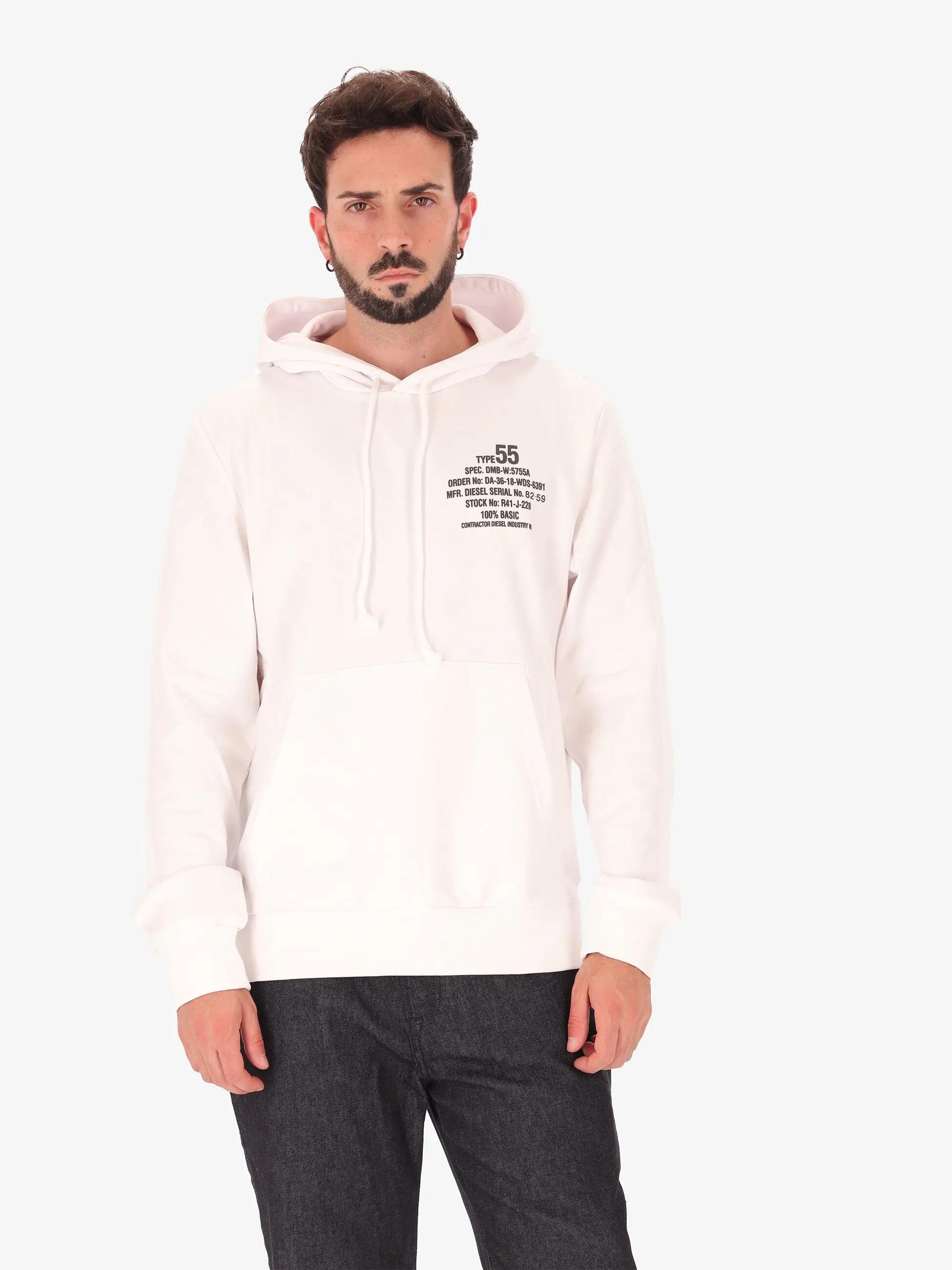 Diesel Herren Hoodie weiß Baumwolle Polyester mit Kapuze 2/7