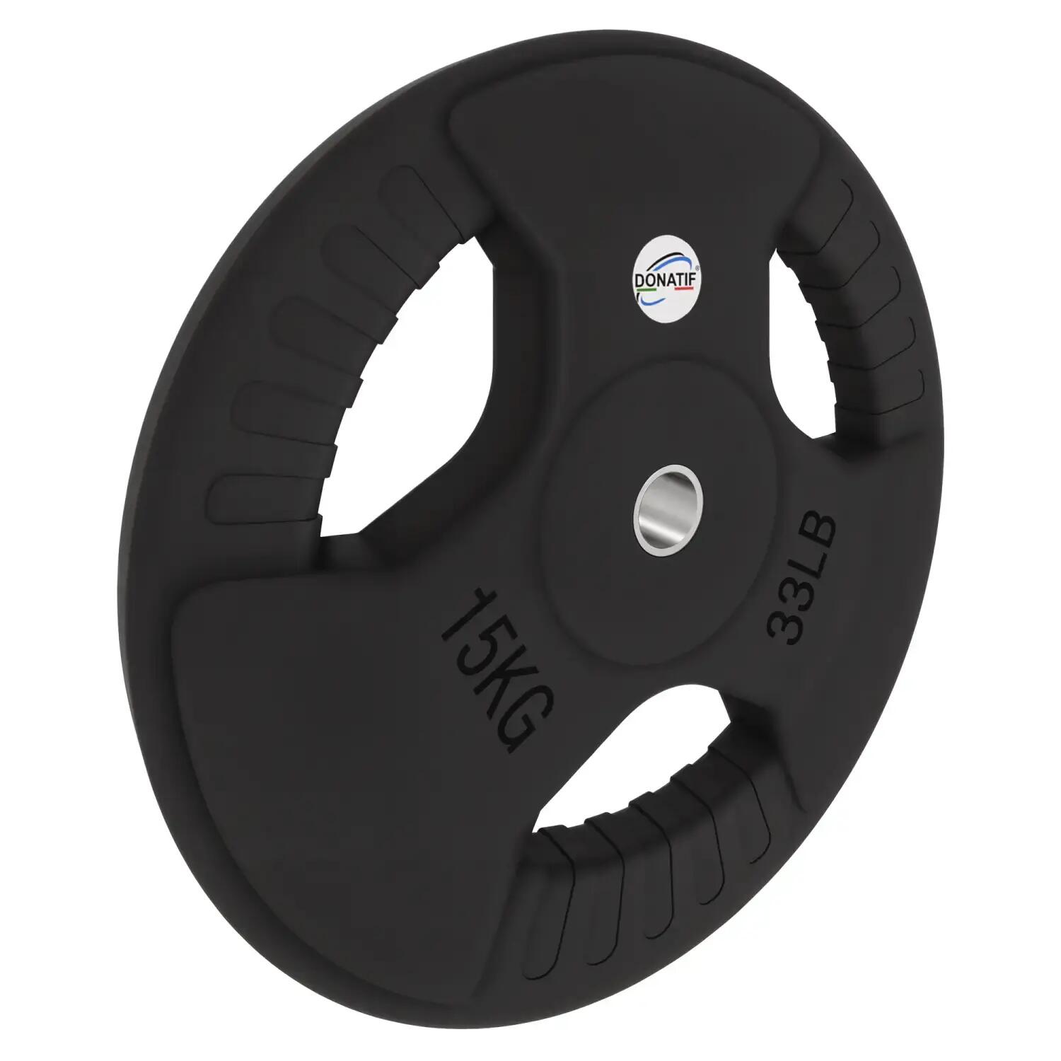 Disco Gommato da 15 Kg - Foro 28 mm | Impugnatura Tri-Grip 5/6