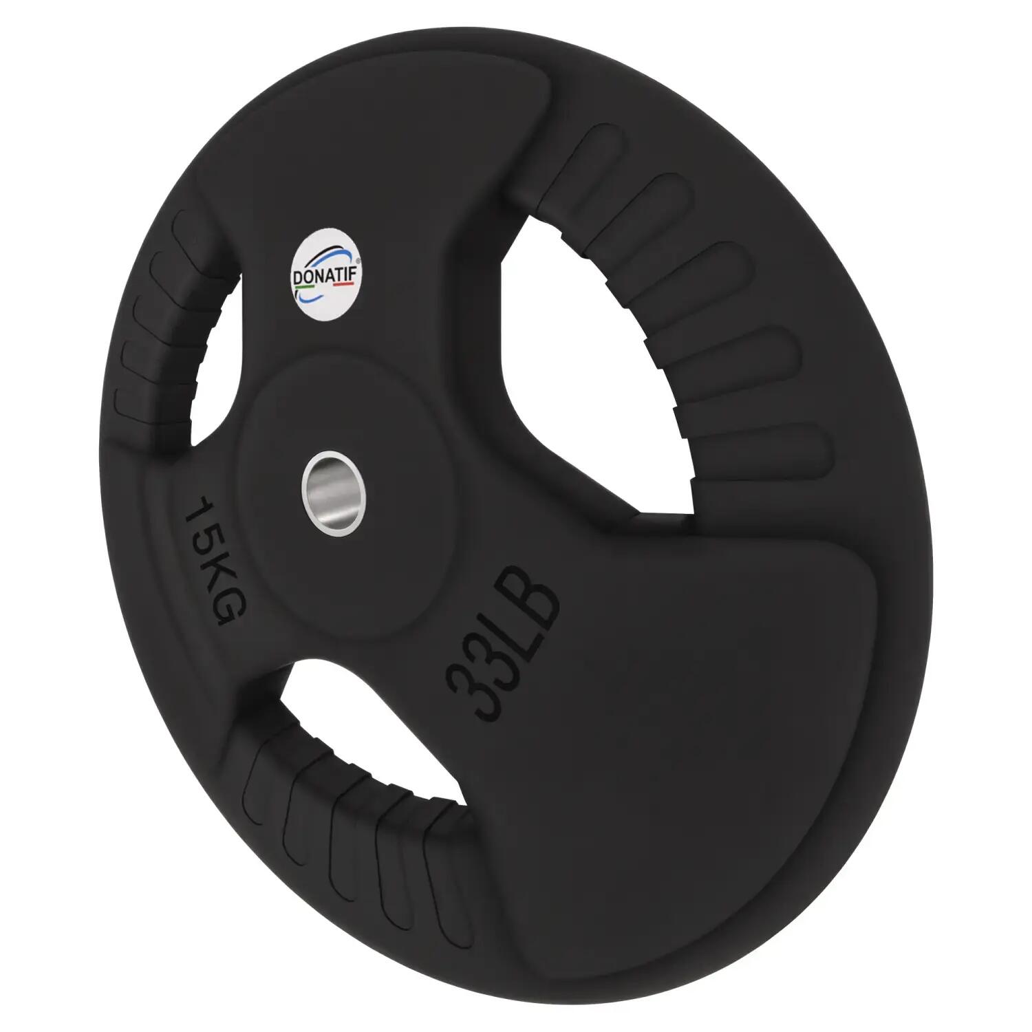 Disco Gommato da 15 Kg - Foro 28 mm | Impugnatura Tri-Grip 2/6