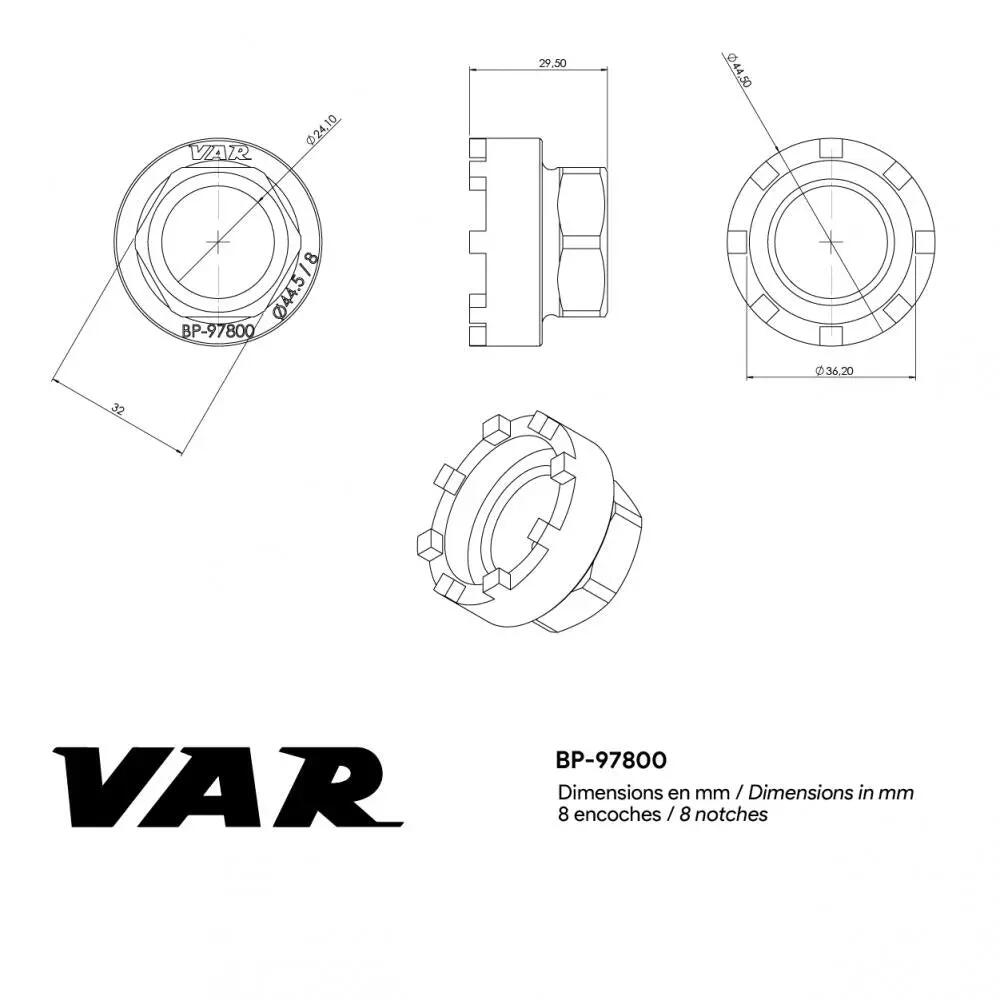 Ferramenta de suporte inferior de 46 mm com entalhe VAR 8 2/2