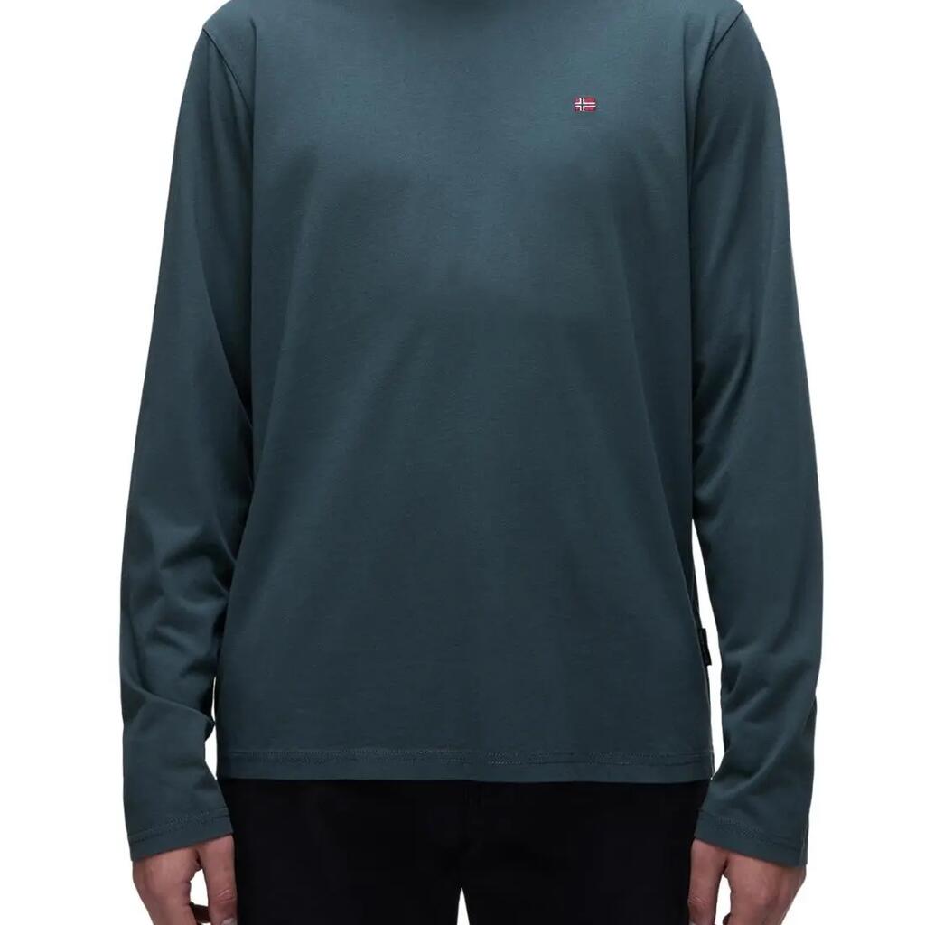 Napapijri men's regular-fit long-sleeve cotton T-shirt in sage green