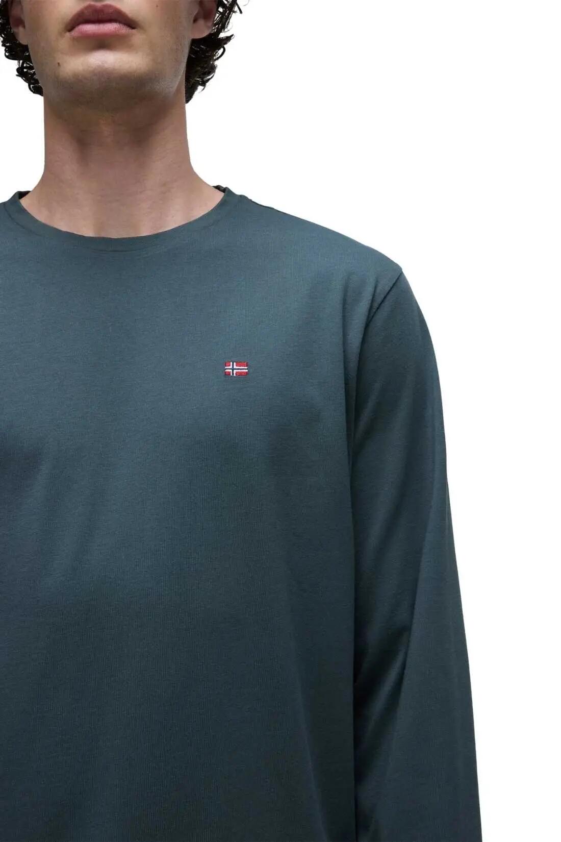 Napapijri men's regular-fit long-sleeve cotton T-shirt in sage green 4/4
