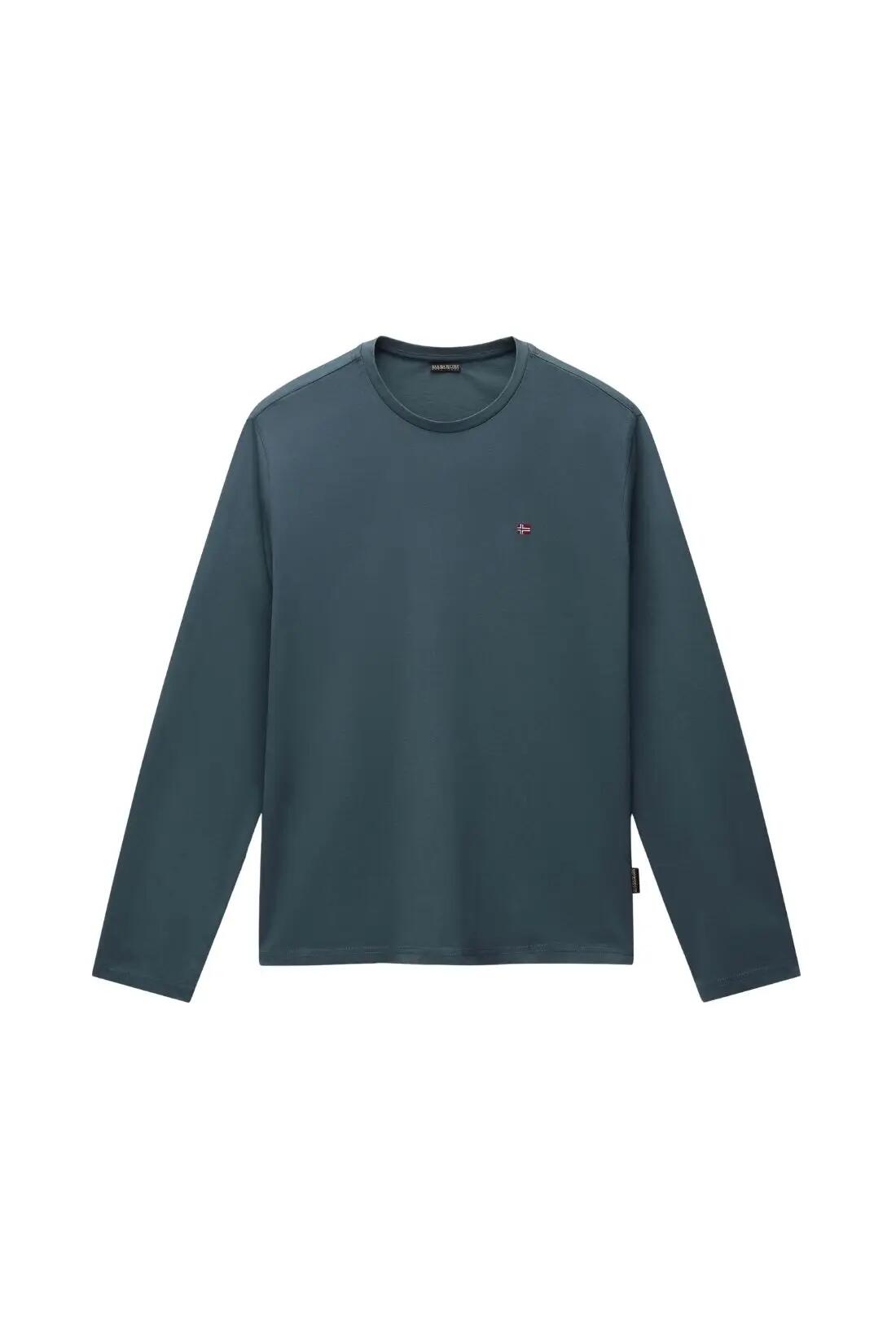 Napapijri men's regular-fit long-sleeve cotton T-shirt in sage green 2/4