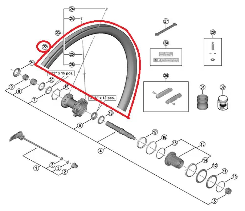 SHIMANO RIM FOR WH-R9200-C36-TU Rear ? 21H Tubular Felge, Rennrad, Hinterrad 1/1