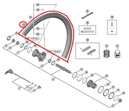 SHIMANO RIM FOR WH-R9200-C36-TU Rear ? 21H Tubular Felge, Rennrad, Hinterrad