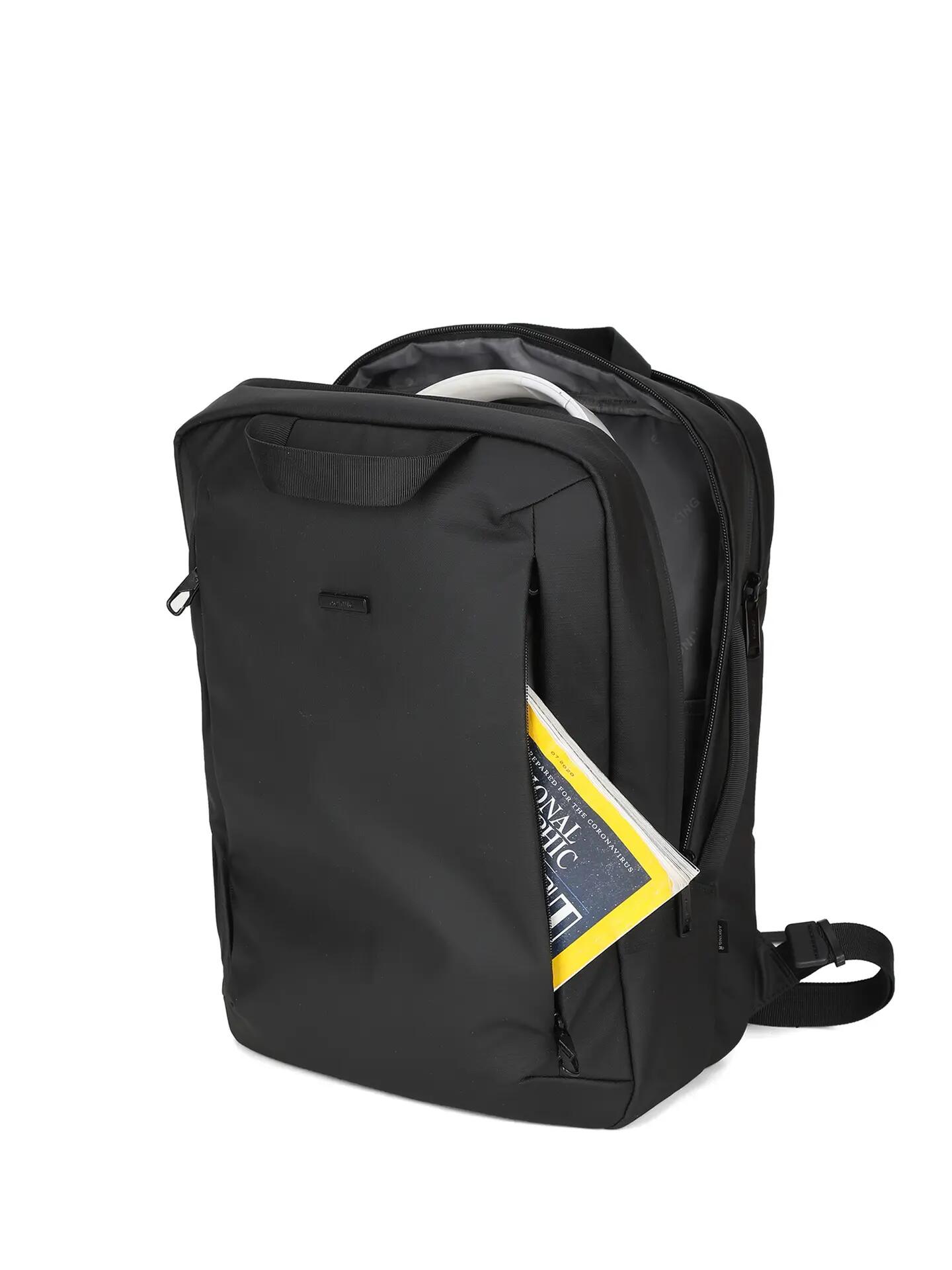 Zaino Aoking nero unisex con zip - Poliestere casual 40,5 cm 3/7
