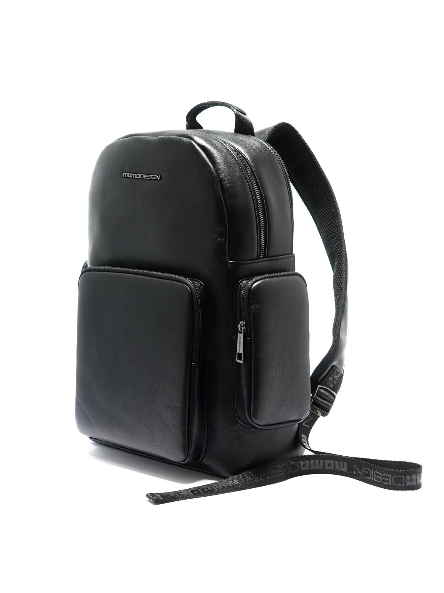Momo Design Black Polyurethane Backpack with Zip - Men's Casual Smart Style 2/3