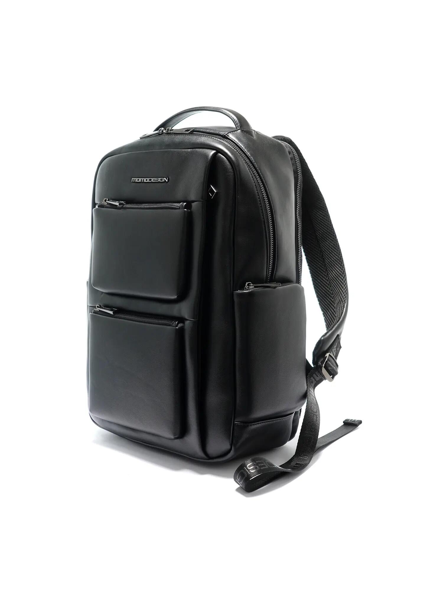 Momo Design Black Polyurethane Backpack with Zip - Men's Casual Rucksack 2/4