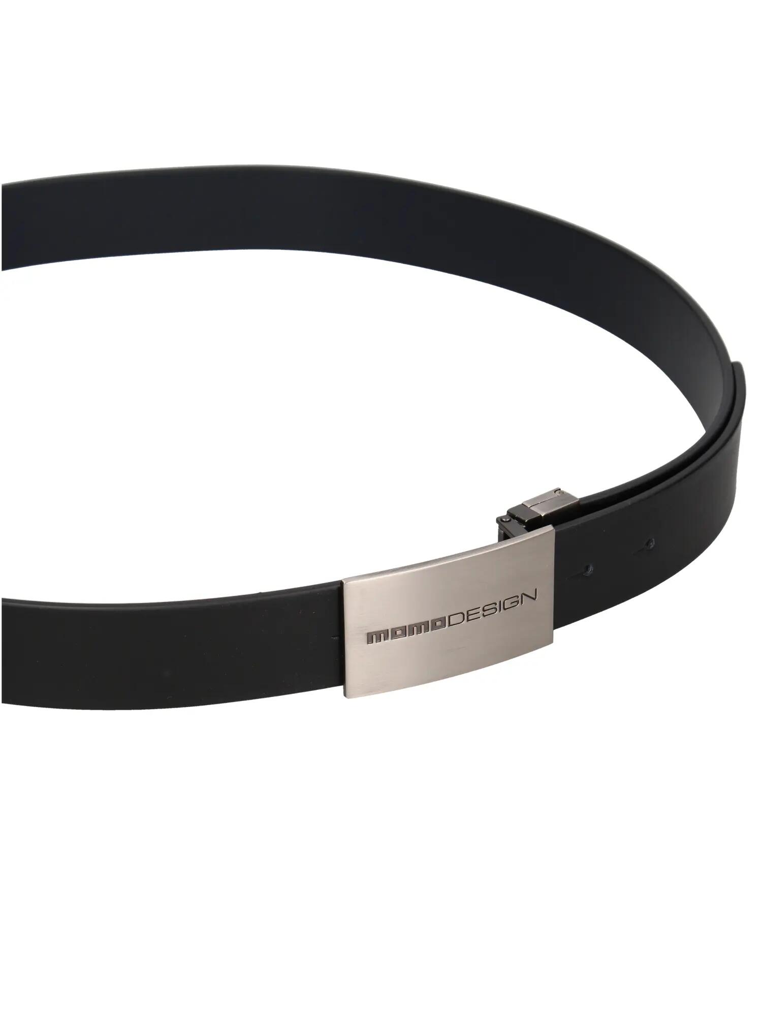Men's Black Leather Belt with Satin Buckle - Momo Design Italian Craftsmanship 2/3