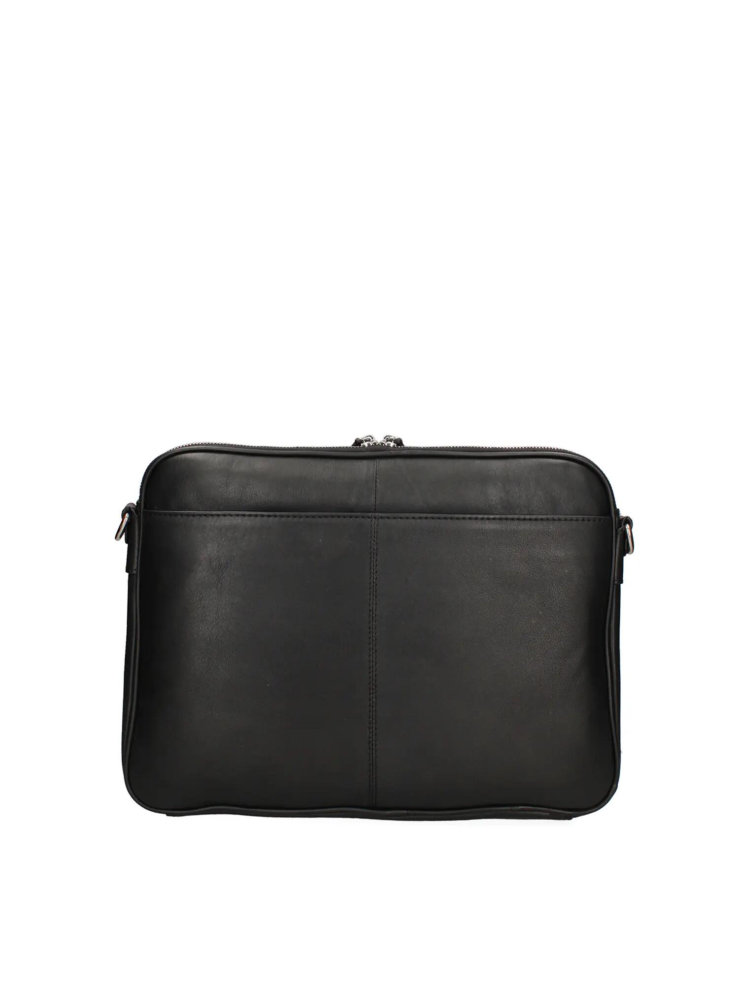 Herrenumhängetasche Momo Design Echtleder Schwarz mit Reißverschluss 4/5