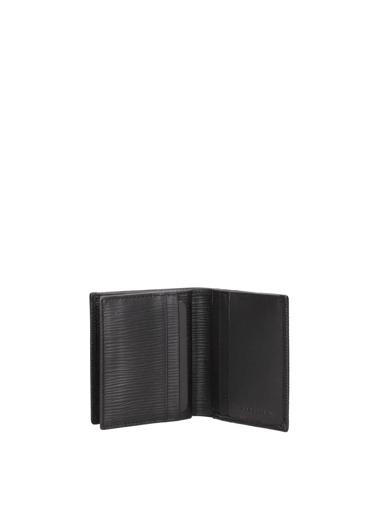 Momo Design Men's Wallet Genuine Leather Black Textured Stripe 5/5