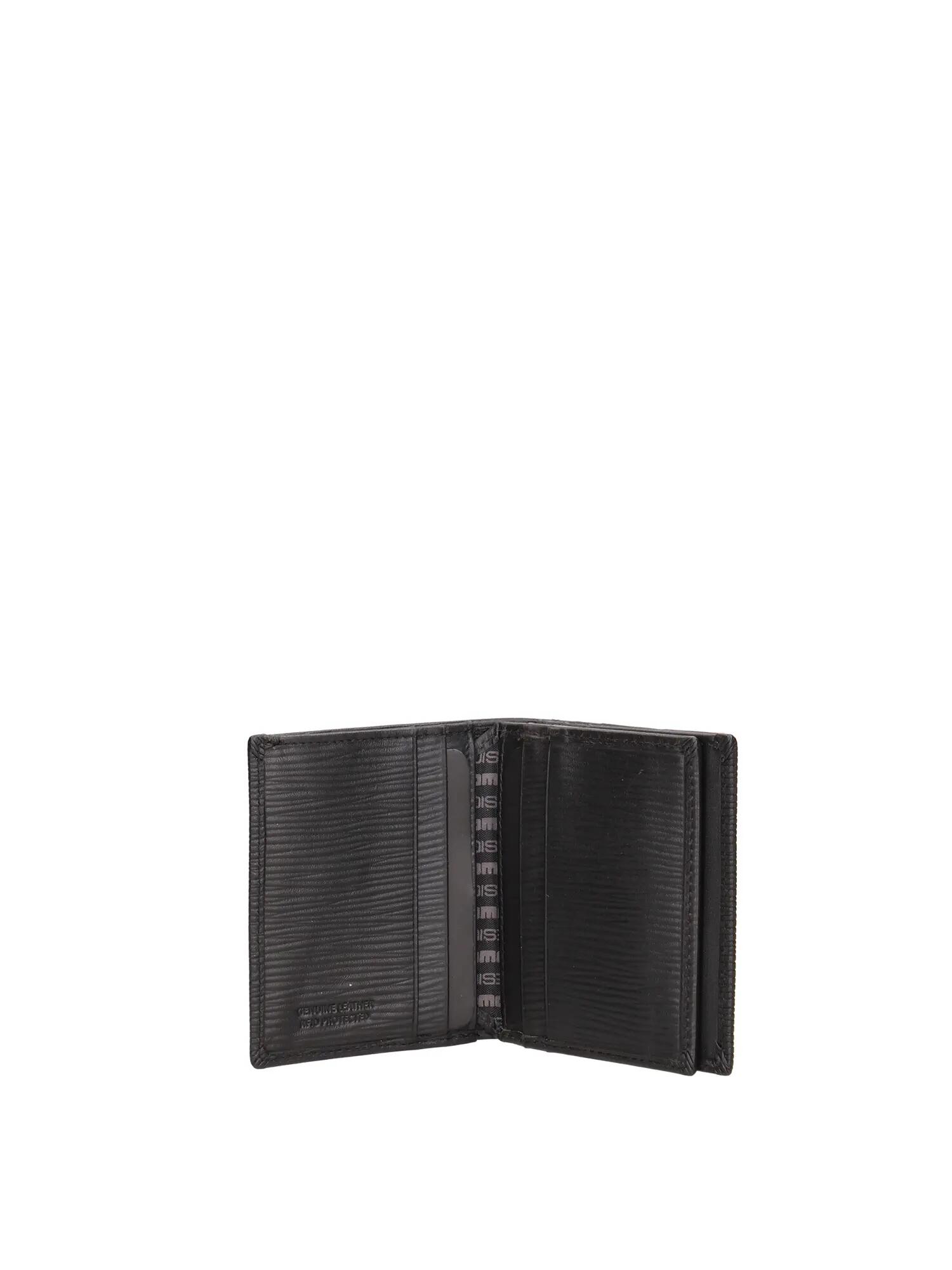 Momo Design Men's Wallet Genuine Leather Black Textured Stripe 4/5