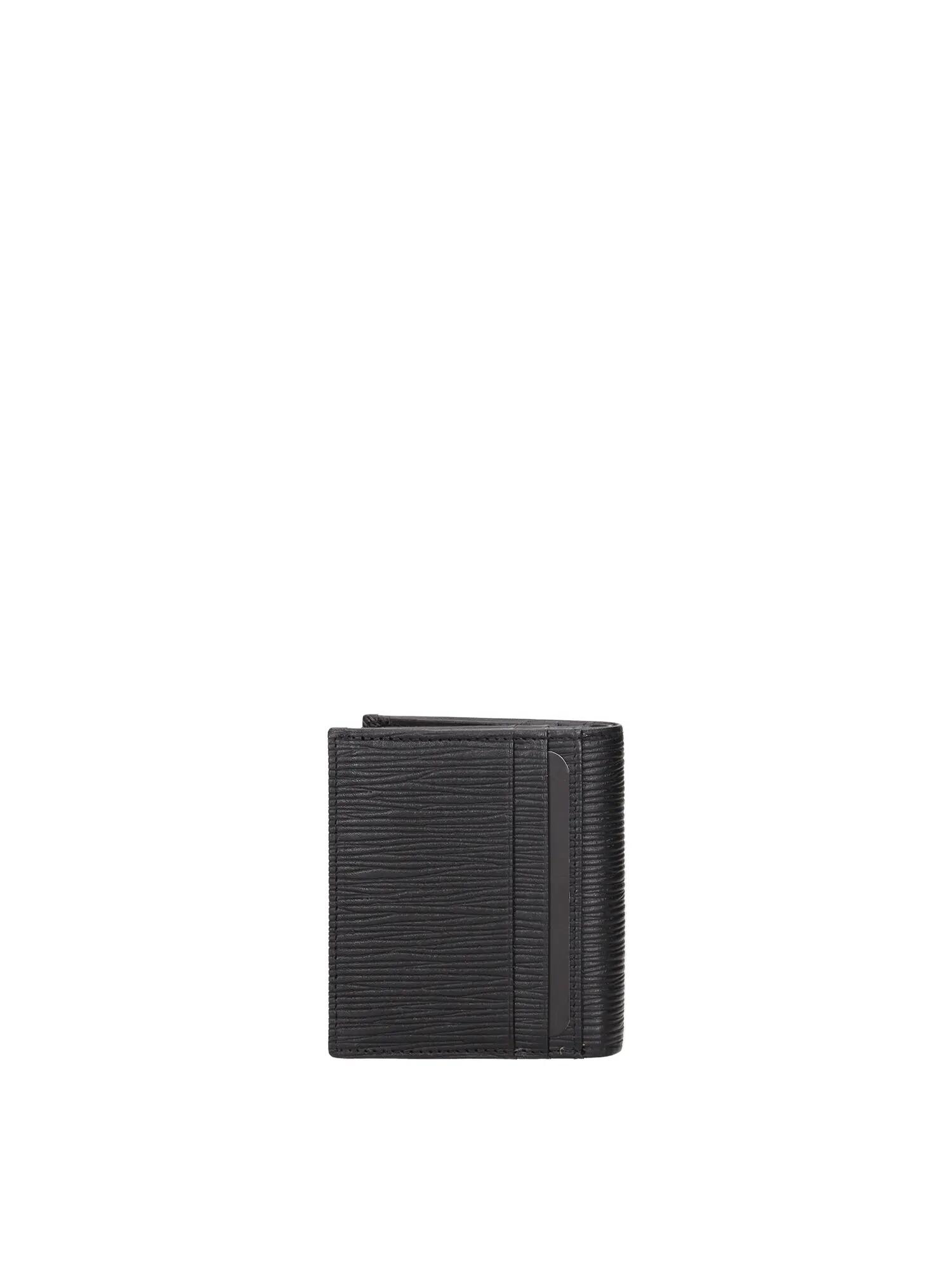 Momo Design Men's Wallet Genuine Leather Black Textured Stripe 2/5
