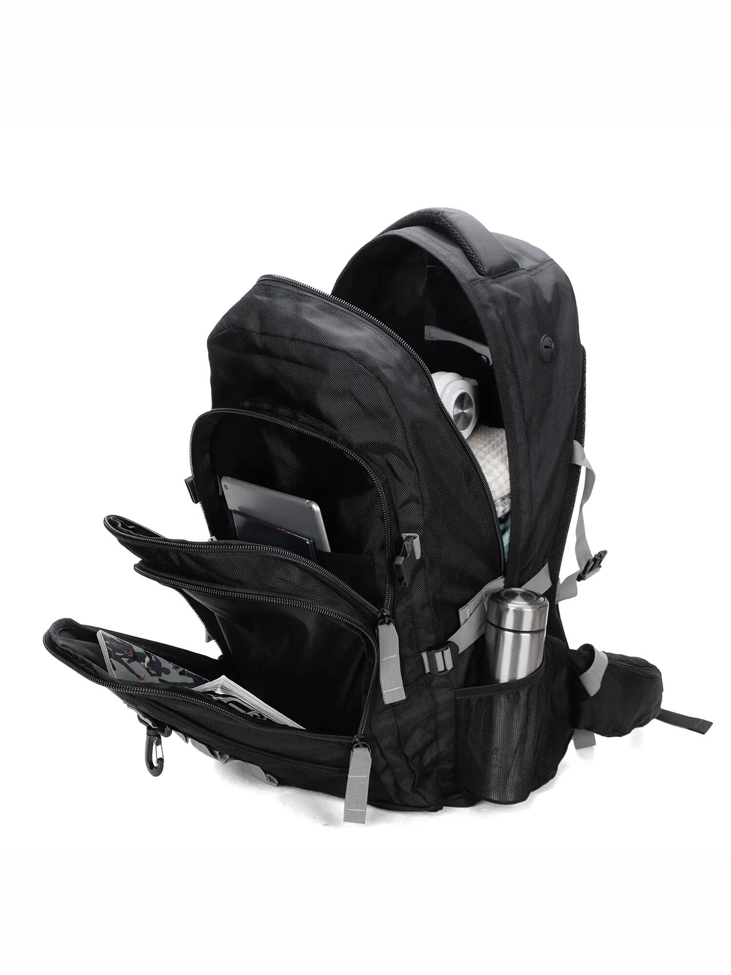 Aoking Rucksack Unisex Schwarz Polyester - 3 Fächer Reißverschluss Casual 6/6