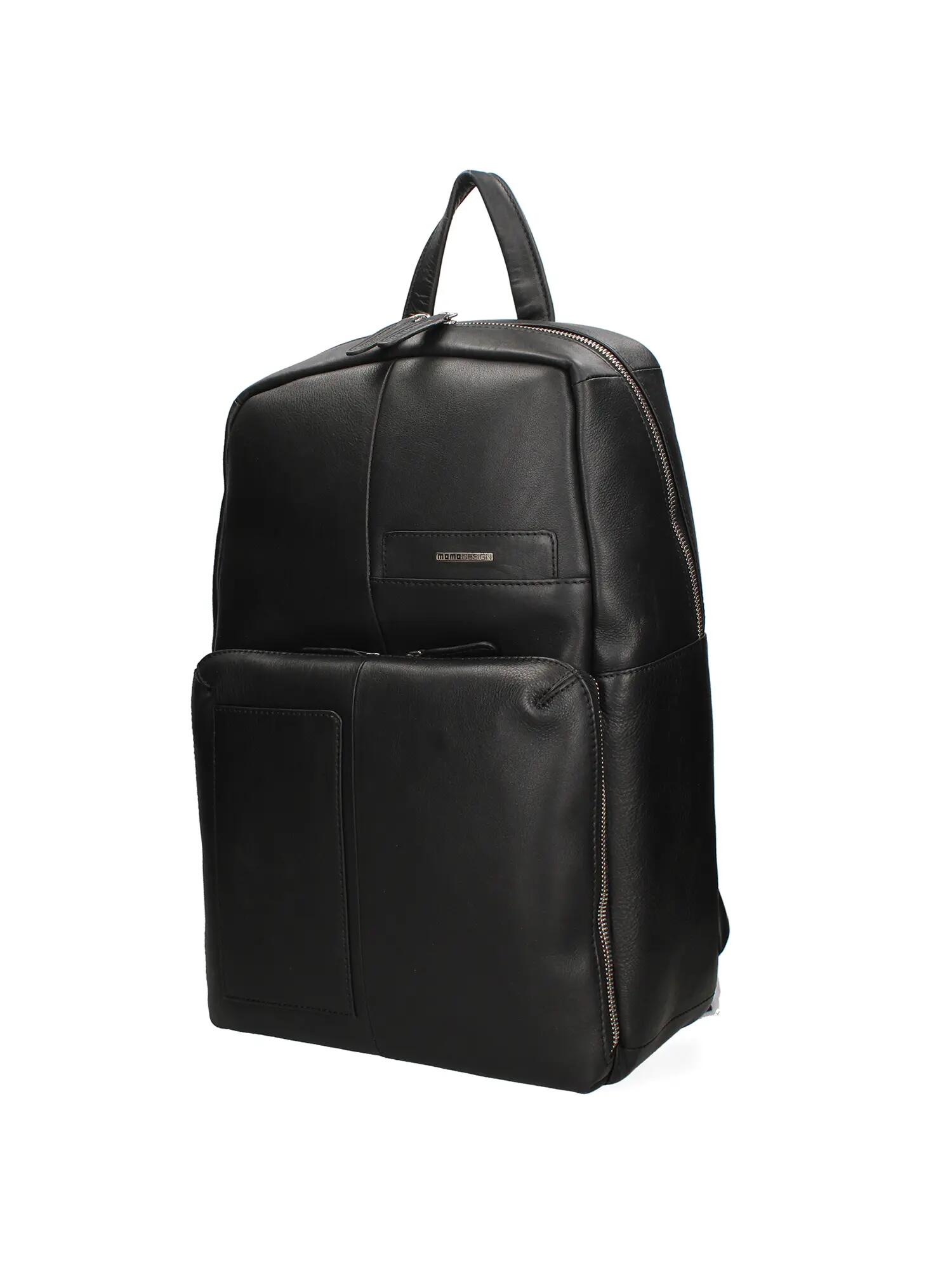 Zaino Momo Design Nero Vera Pelle con Zip 30x40x13 cm 2/4