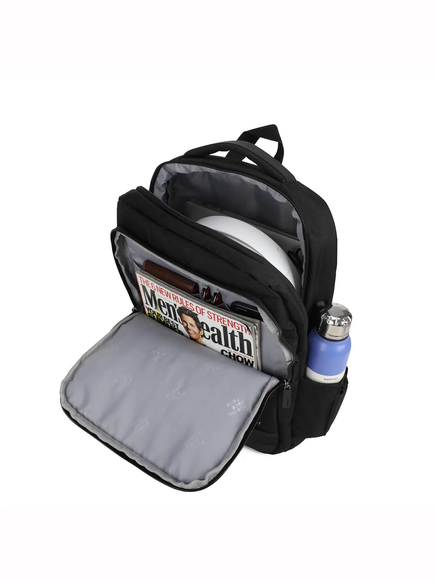 Zaino Aoking Unisex Nero Poliestere - Chiusura Zip Tasche Esterne 5/6