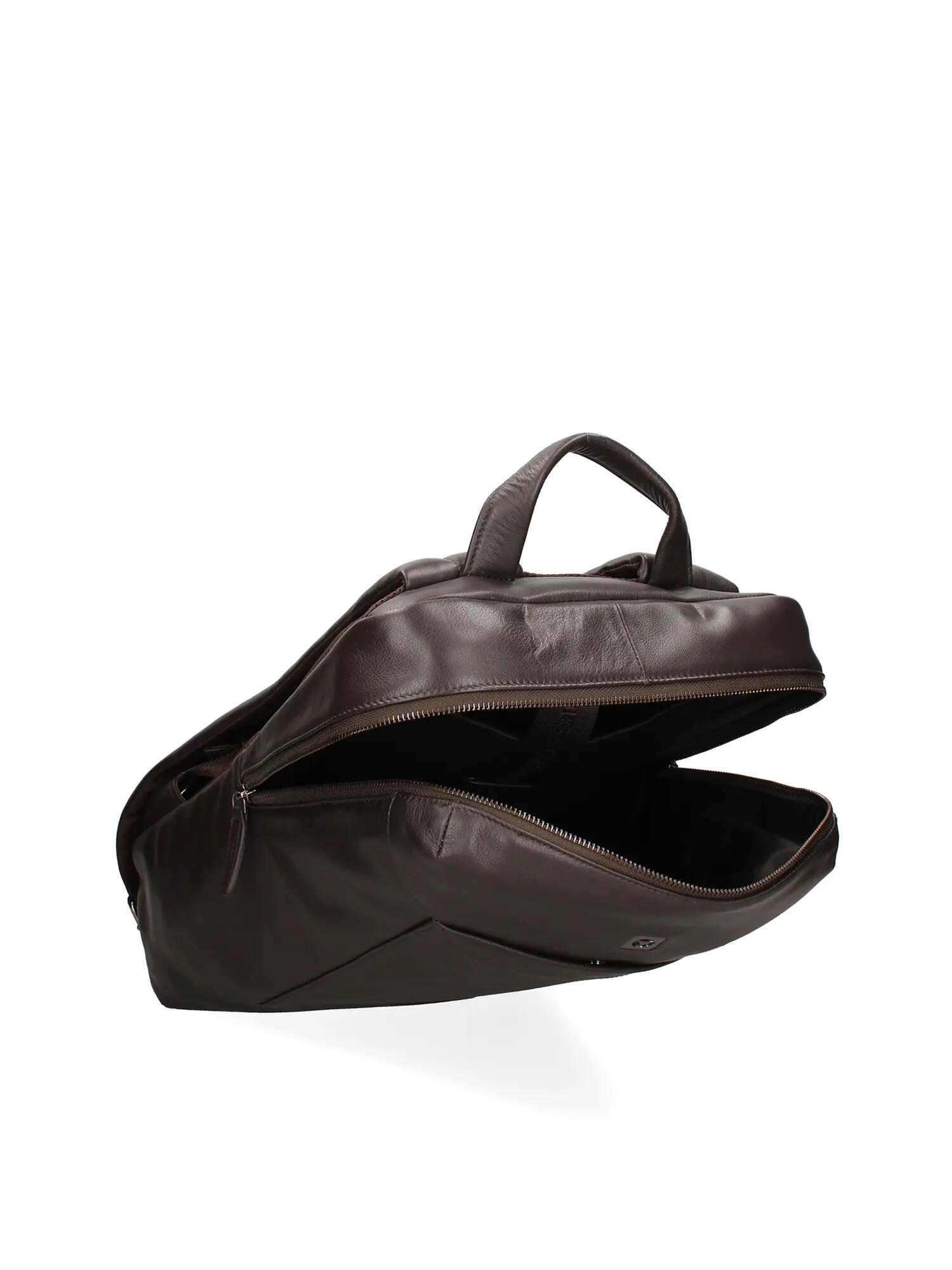Sac à Dos Homme Cuir Véritable Marron Foncé - Fermeture Zip et Poches Organisées 4/4