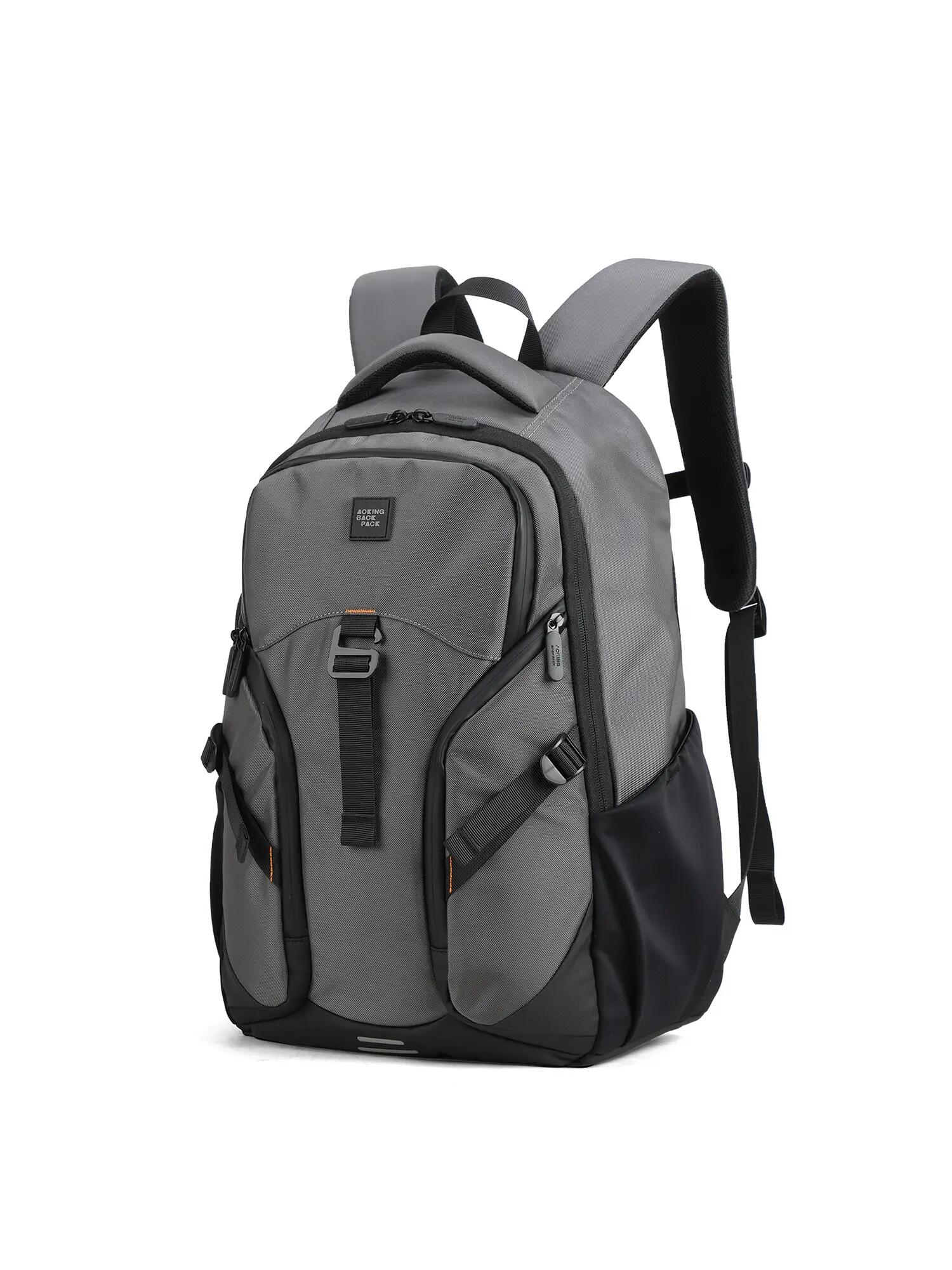 Zaino Unisex Aoking Grigio Nero - Poliestere con Zip e Tasche 2/6