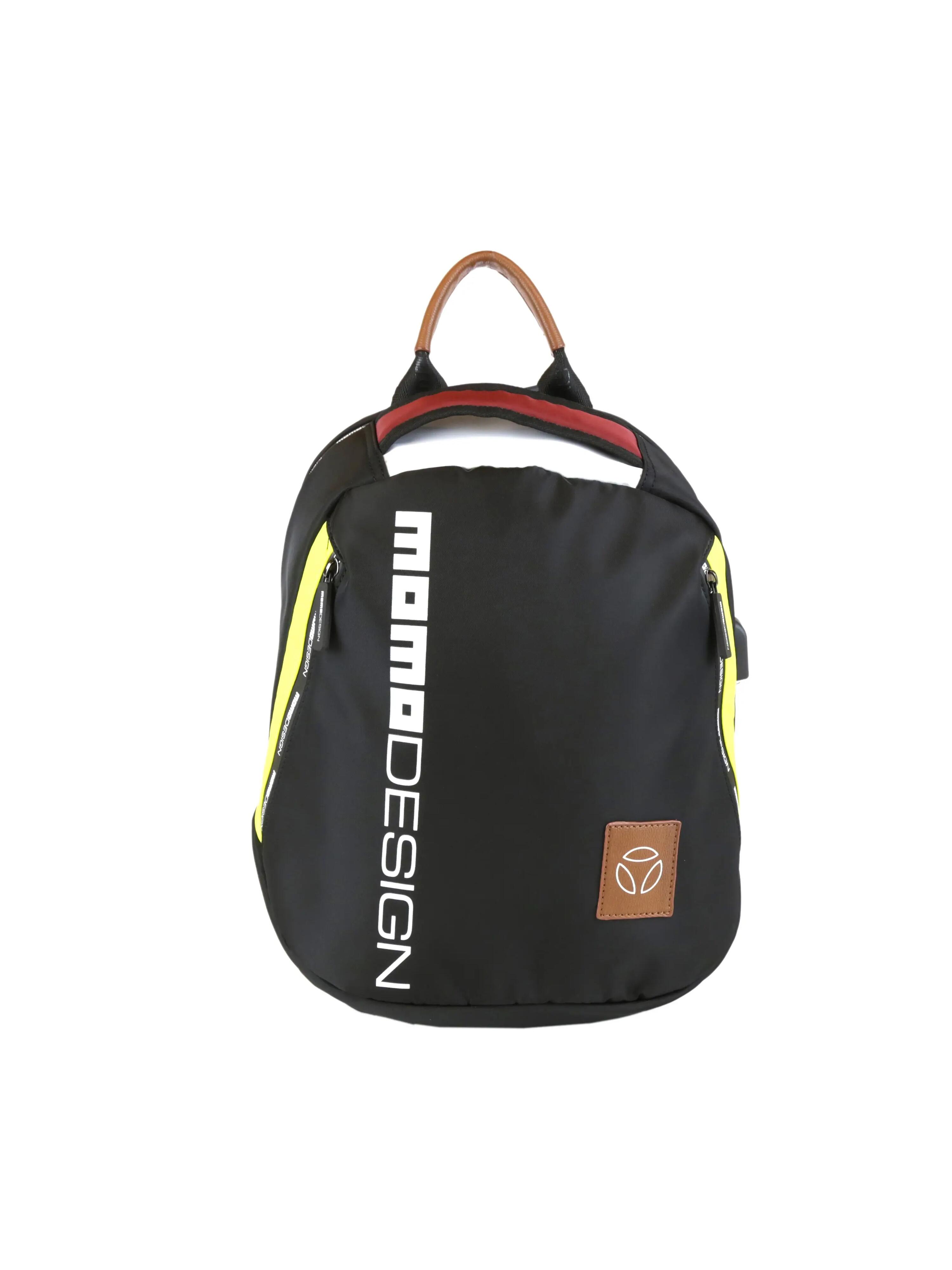 Momo Design Men's Black Backpack with Zip Closure and Leather Handle 2/3