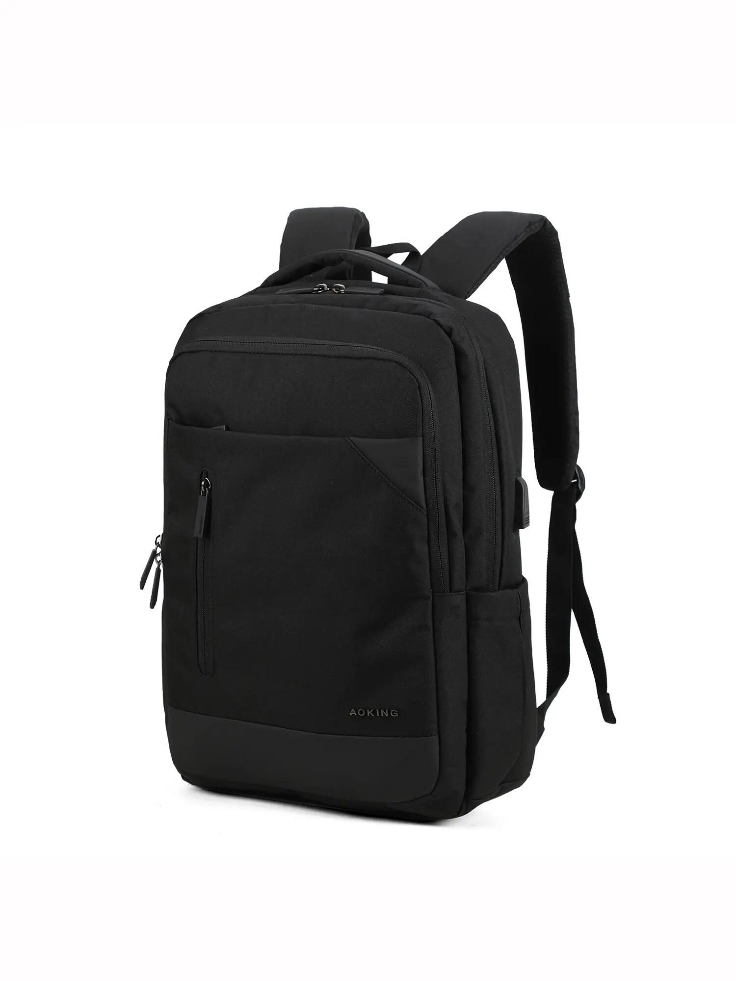 Zaino Aoking Unisex Nero Poliestere - Chiusura Zip Tasche Esterne 2/6