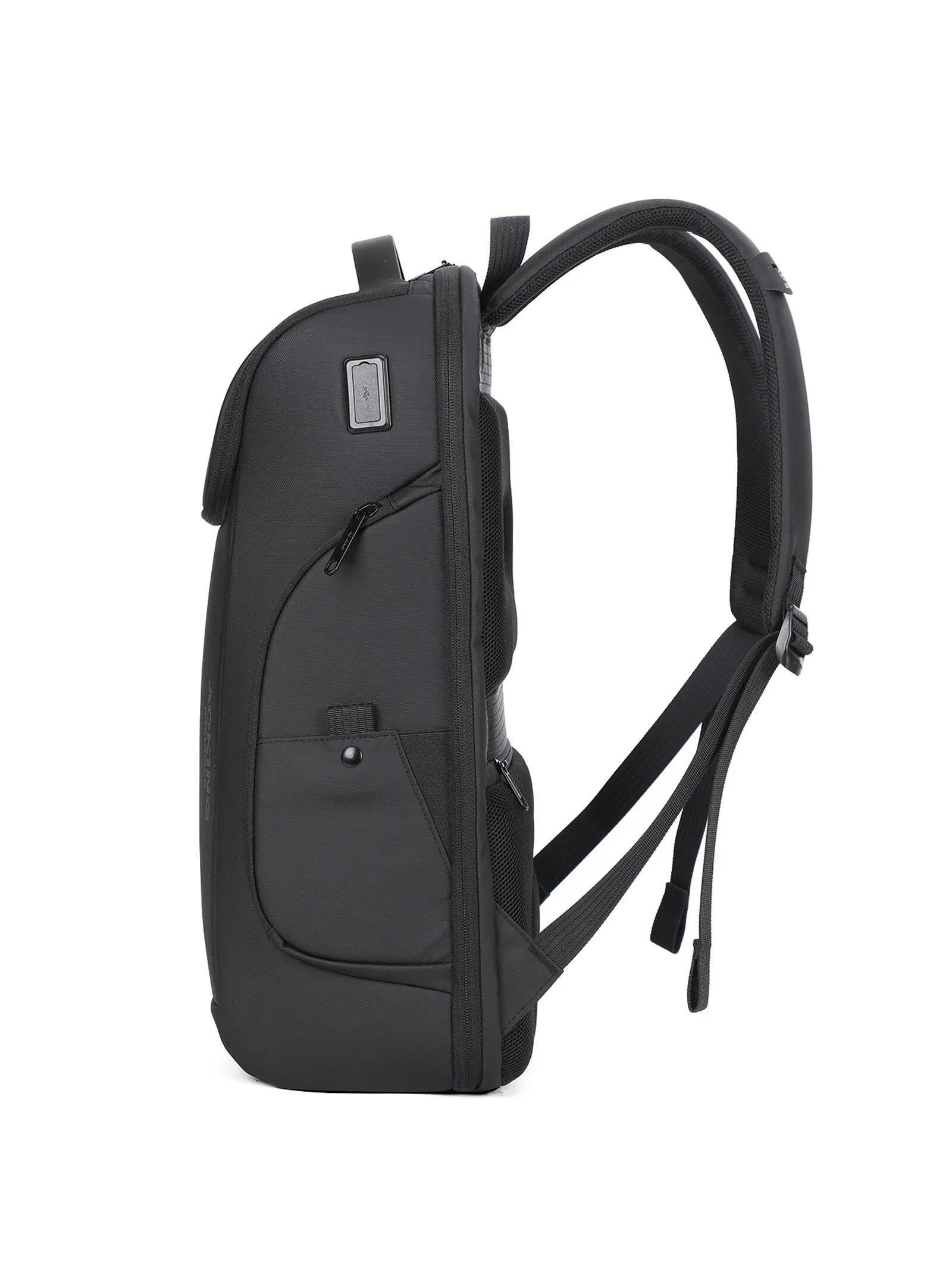 Zaino Aoking nero unisex con zip - Capiente e multitasche 3/6