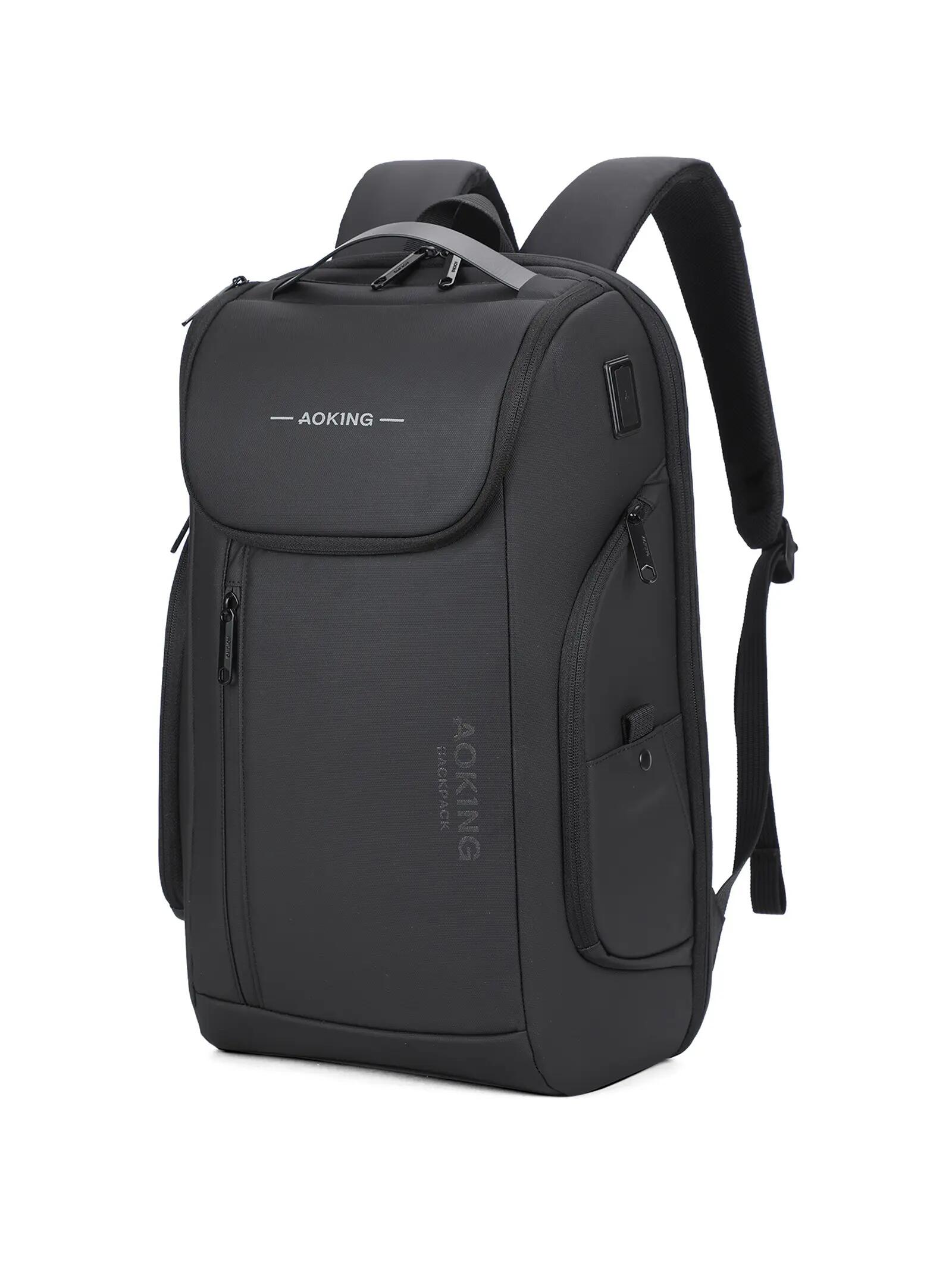 Zaino Aoking nero unisex con zip - Capiente e multitasche 2/6