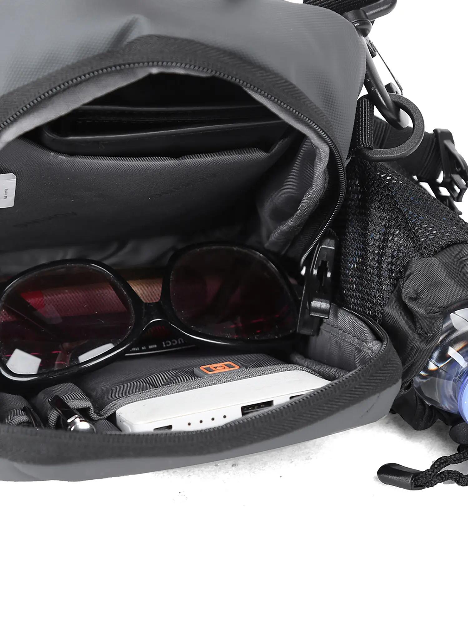 Borsa a Spalla Unisex Aoking Nero - Sling Bag con Zip e Tracolla Regolabile 5/6