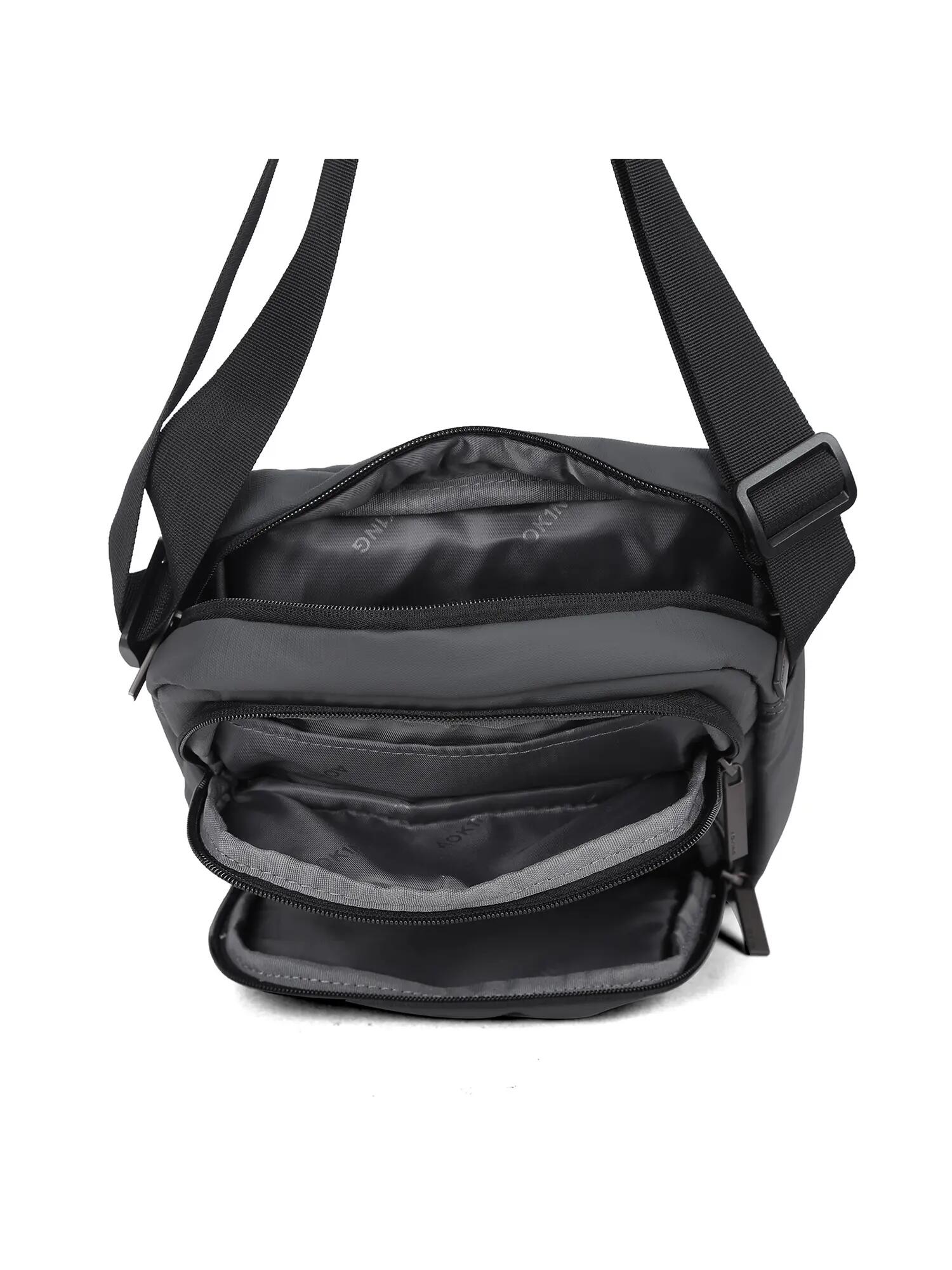 Aoking Umhängetasche Unisex Schwarz mit Reißverschluss und praktischen Fächern 5/6