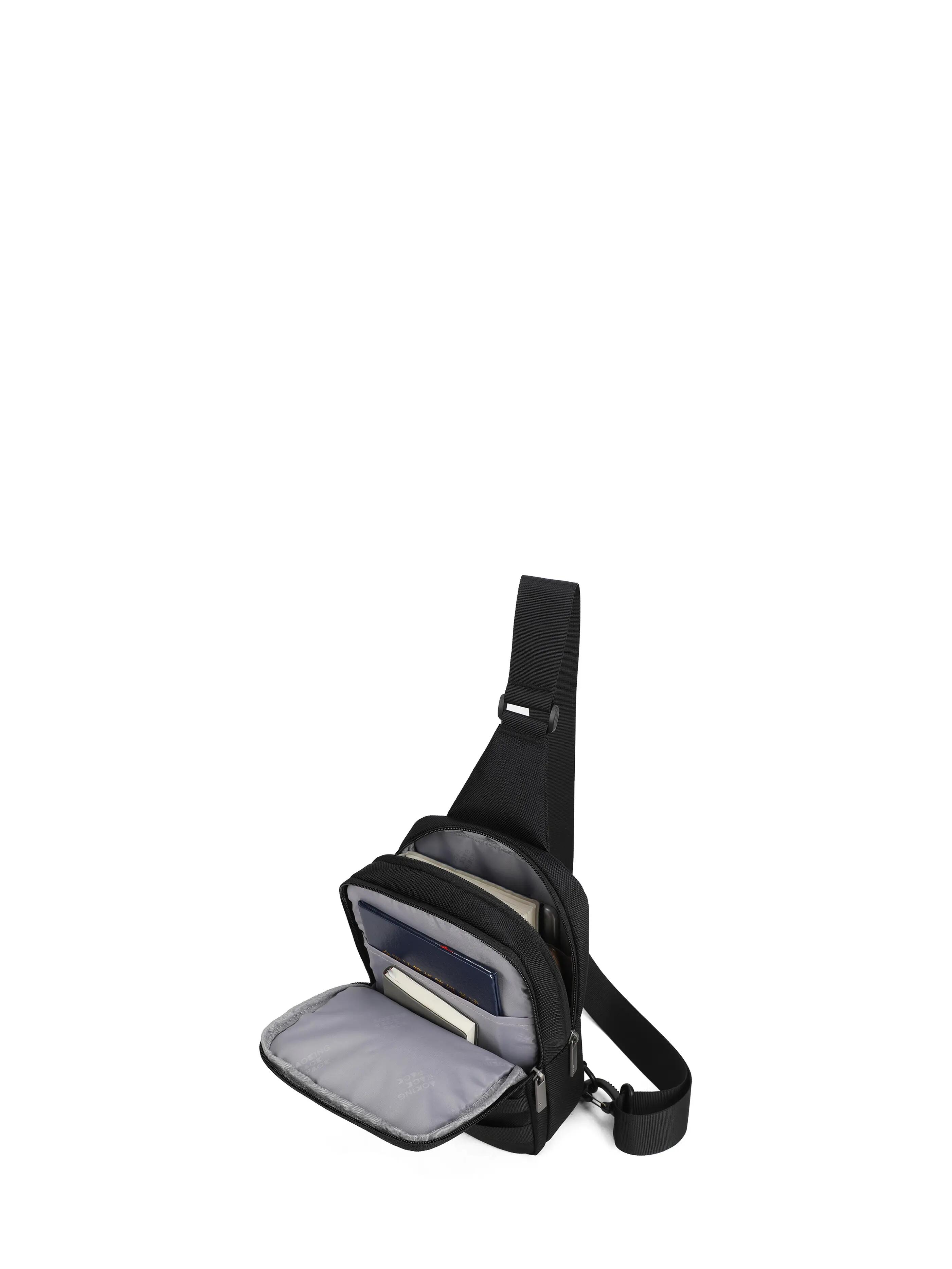 Borsa a Tracolla Unisex Aoking Nero con Zip e Tasche Esterne 5/6