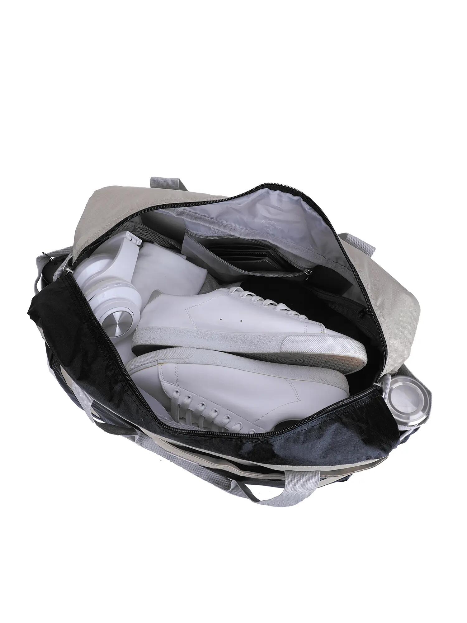 Borsone Unisex Aoking Nero e Beige con Zip - 54x27x34 cm 5/6