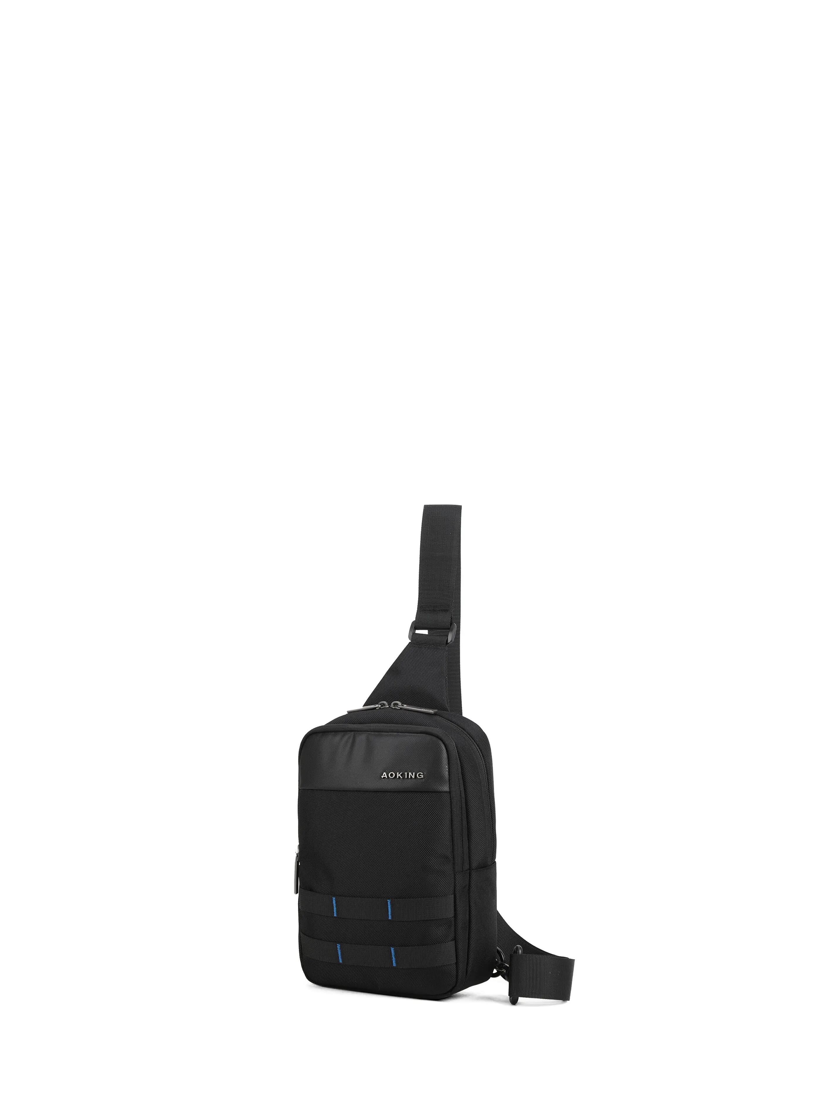 Borsa a Tracolla Unisex Aoking Nero con Zip e Tasche Esterne 2/6