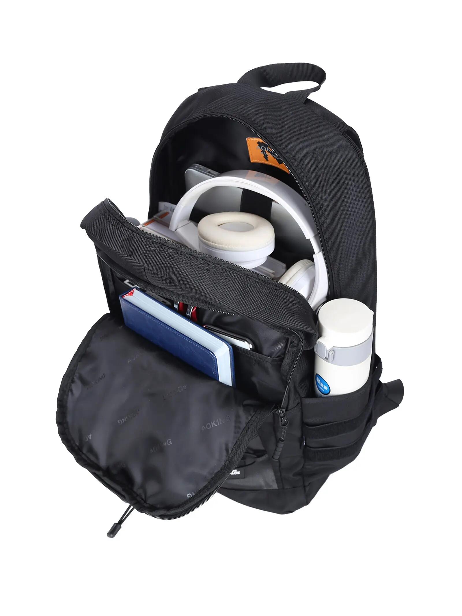 Aoking Rucksack Schwarz Unisex mit Reißverschluss - Polyester Casual 31x45cm 5/6