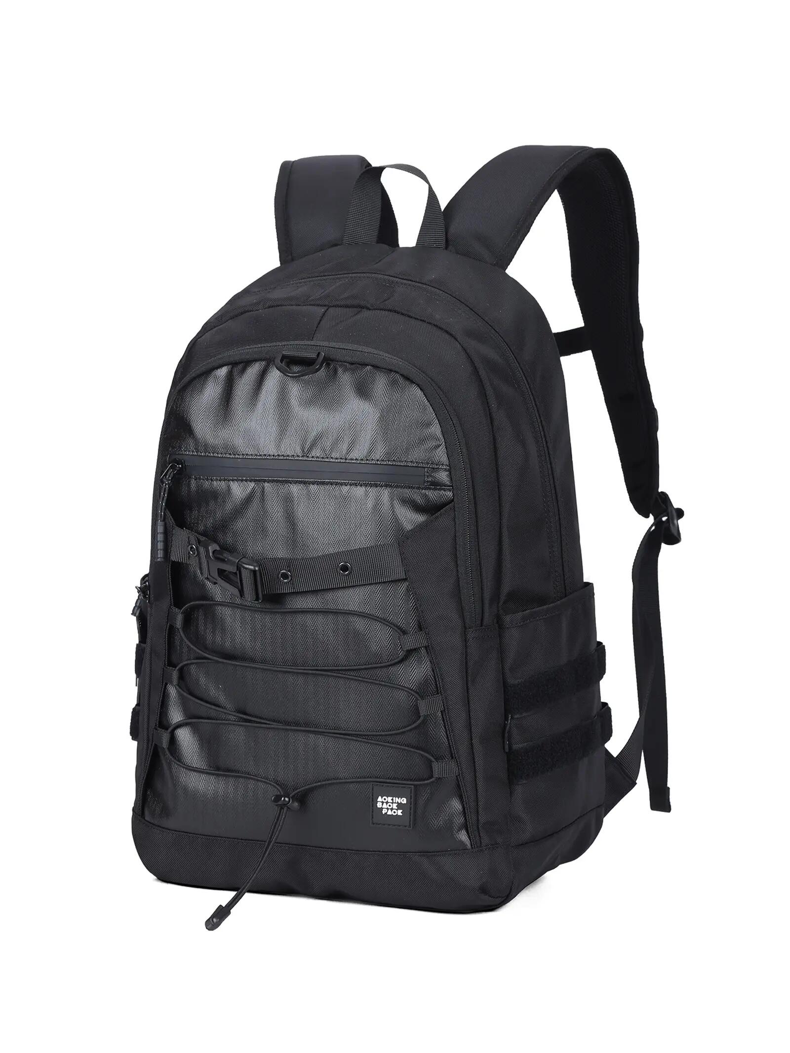 Aoking Rucksack Schwarz Unisex mit Reißverschluss - Polyester Casual 31x45cm 2/6