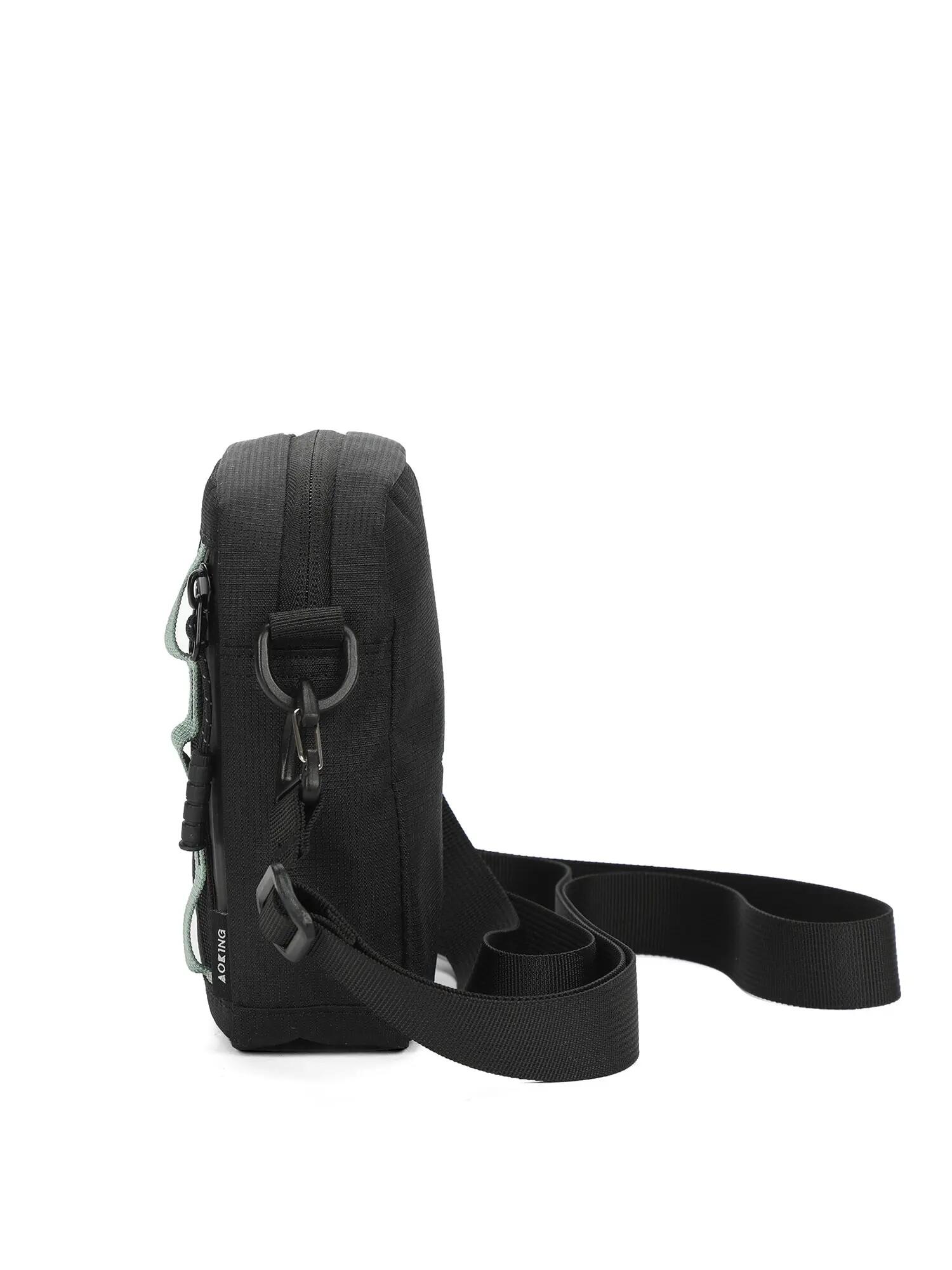 Aoking Umhängetasche Unisex Schwarz mit Reißverschluss und verstellbarem Riemen 3/6
