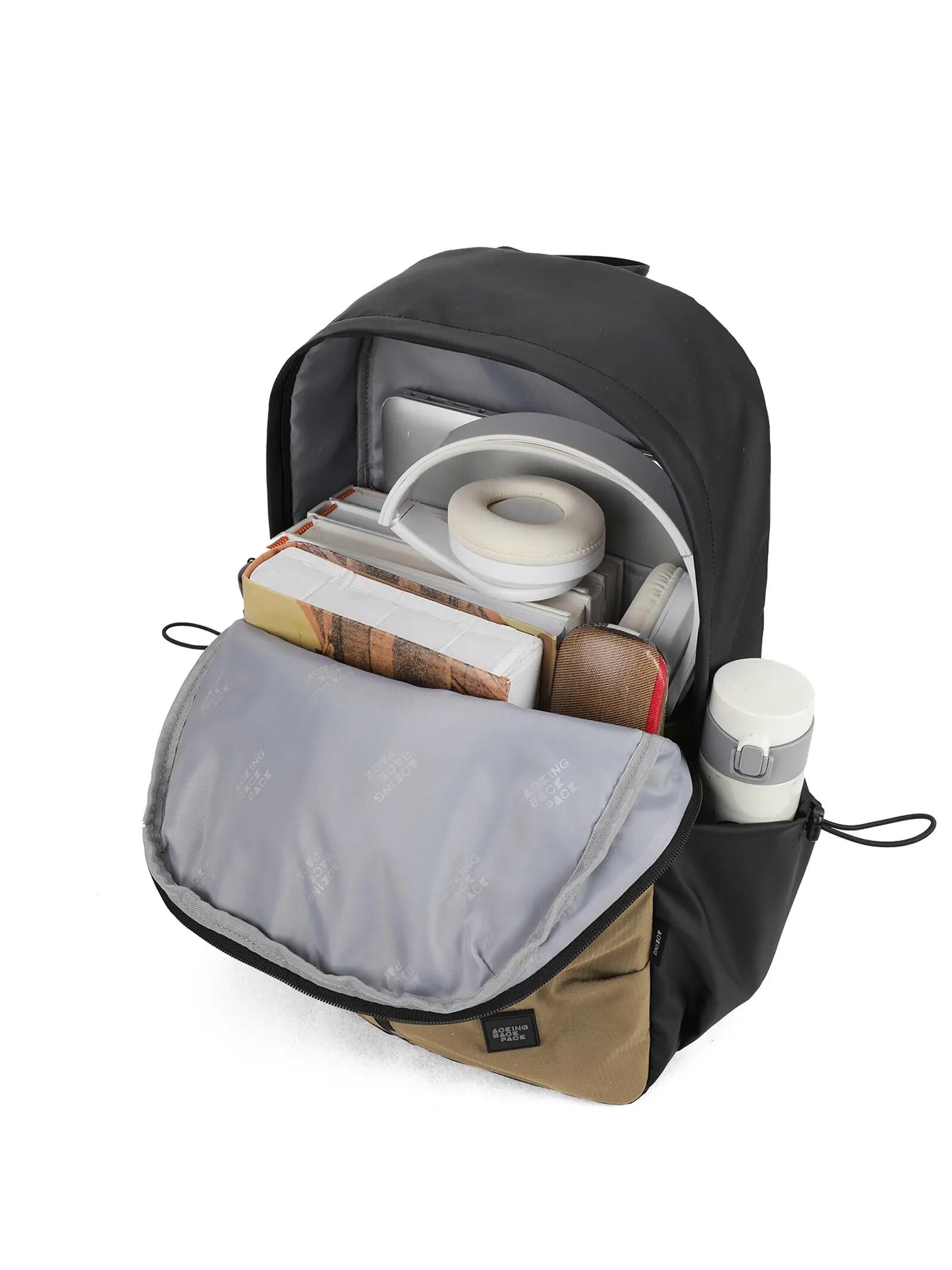 Sac à Dos Aoking Marron et Noir Unisexe avec Fermeture Éclair - Polyester Casual 4/6
